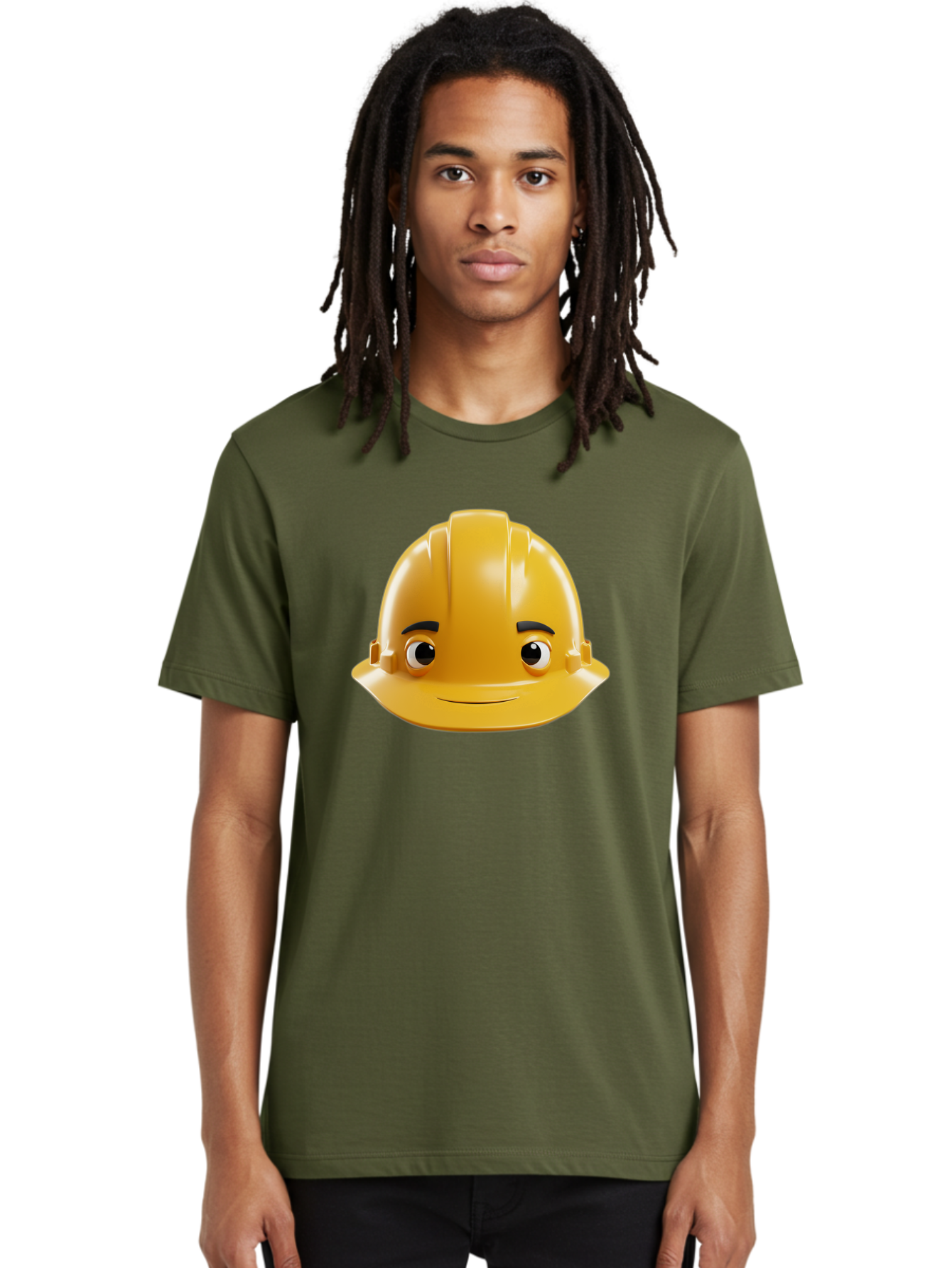 Yellow-Hard-Hat-Emoji Men'S Graphic Tee, 100% Cotton, Comfortable Casual Summer Wear, Machine Washable, Yellow Hard Hat, Cartoon Face, Construction Worker, Safety Helmet, Smiling Character, Yellow Emoji, Workplace Safety, Character Design Bad942 21