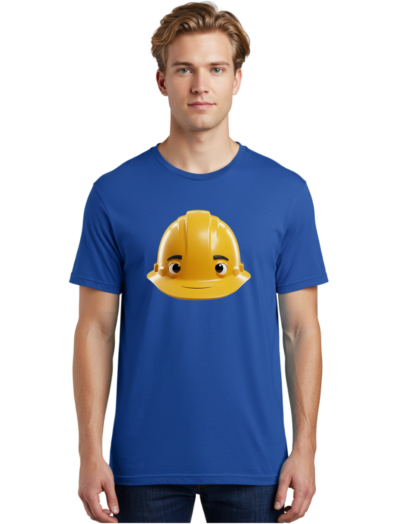 Yellow-Hard-Hat-Emoji Men'S Graphic Tee, 100% Cotton, Comfortable Casual Summer Wear, Machine Washable, Yellow Hard Hat, Cartoon Face, Construction Worker, Safety Helmet, Smiling Character, Yellow Emoji, Workplace Safety, Character Design Bad942 19