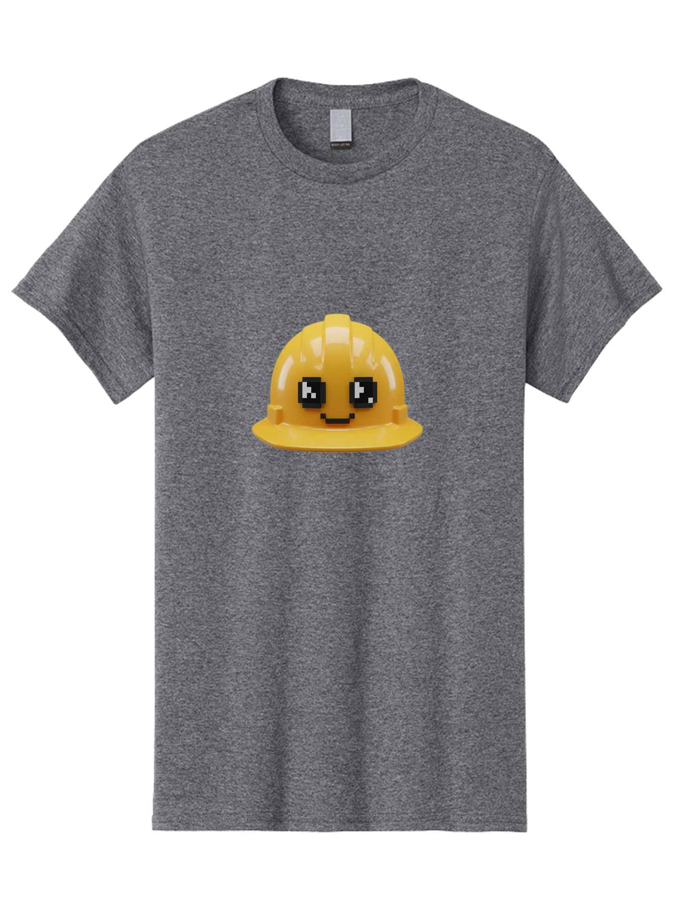 Yellow-Hard-Hat Men'S Graphic Tee, 100% Cotton, Comfortable Casual Summer Wear, Machine Washable, Yellow Hard Hat, Smiling Face, Pixelated Eyes, Construction Worker, Safety Gear, Cartoon Character, Funny Hat Bad943 12