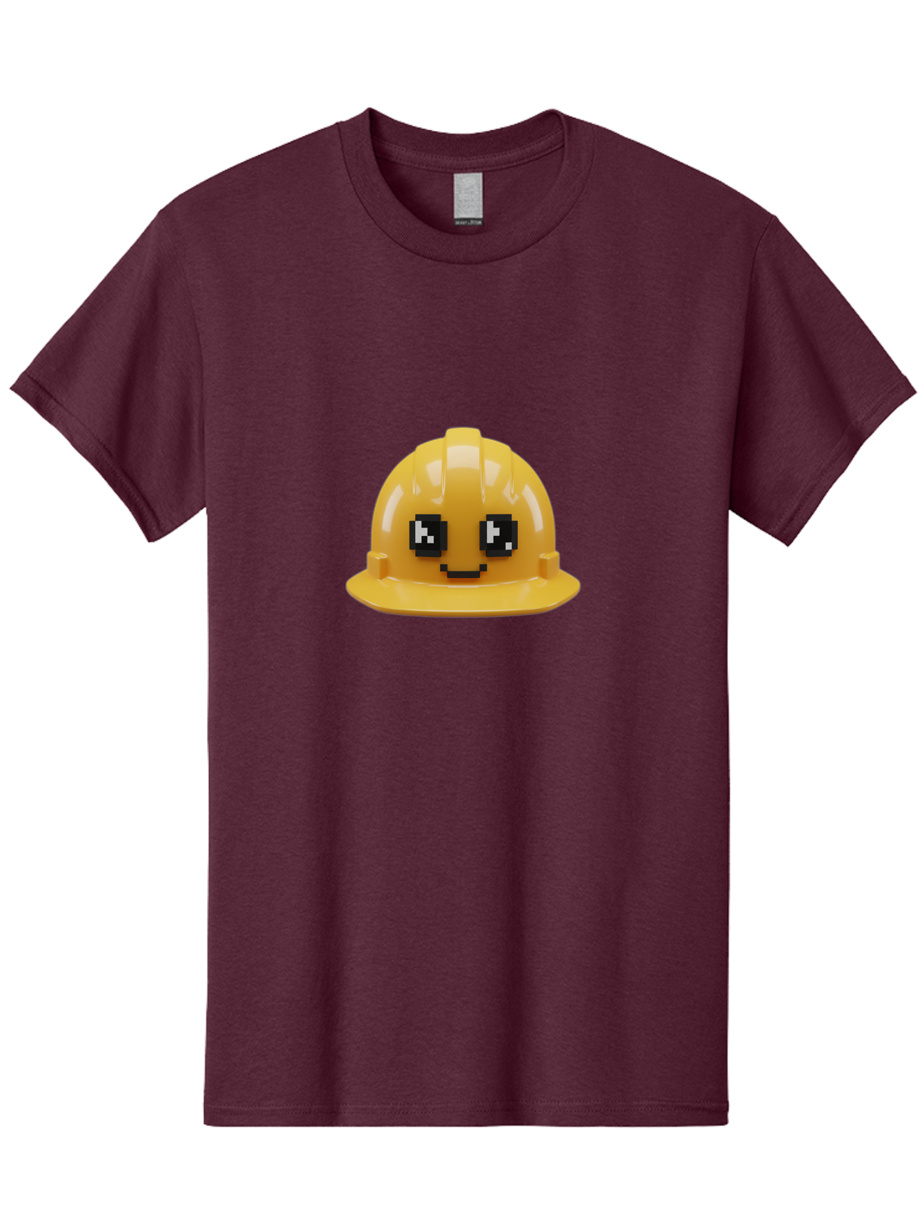 Yellow-Hard-Hat Men'S Graphic Tee, 100% Cotton, Comfortable Casual Summer Wear, Machine Washable, Yellow Hard Hat, Smiling Face, Pixelated Eyes, Construction Worker, Safety Gear, Cartoon Character, Funny Hat Bad943 13