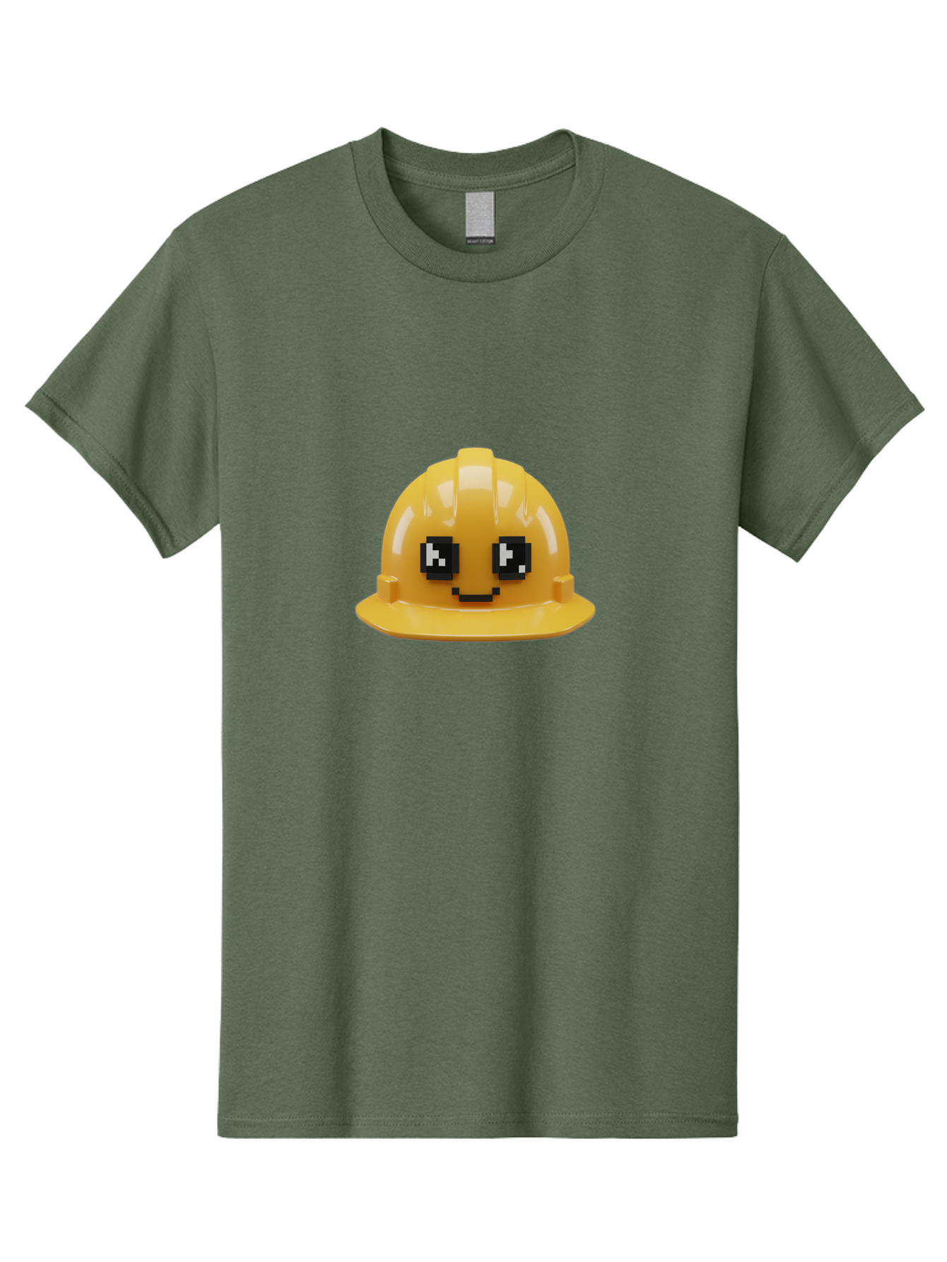 Yellow-Hard-Hat Men'S Graphic Tee, 100% Cotton, Comfortable Casual Summer Wear, Machine Washable, Yellow Hard Hat, Smiling Face, Pixelated Eyes, Construction Worker, Safety Gear, Cartoon Character, Funny Hat Bad943 14