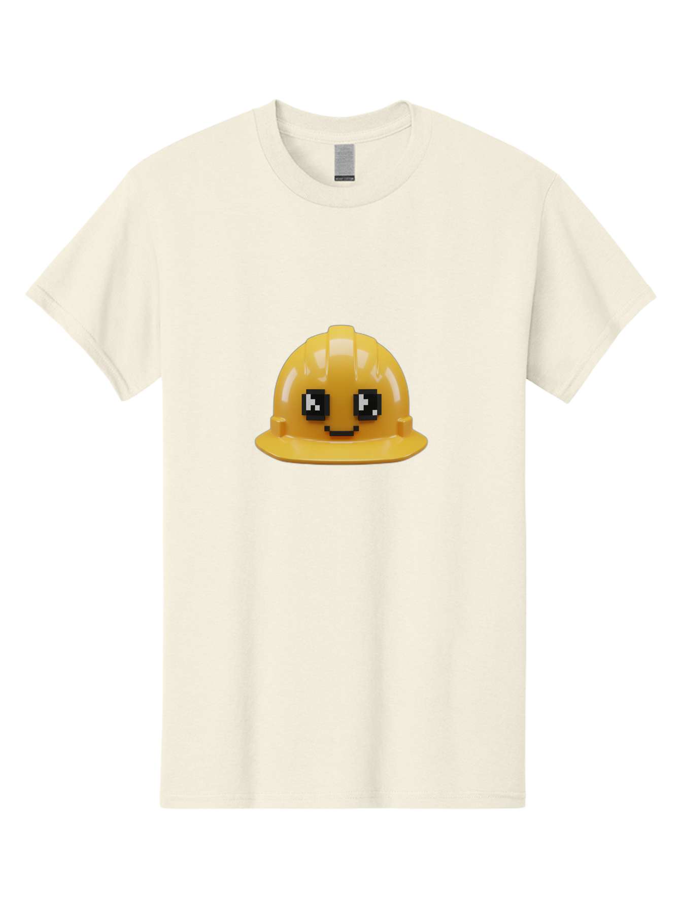 Yellow-Hard-Hat Men'S Graphic Tee, 100% Cotton, Comfortable Casual Summer Wear, Machine Washable, Yellow Hard Hat, Smiling Face, Pixelated Eyes, Construction Worker, Safety Gear, Cartoon Character, Funny Hat Bad943 5