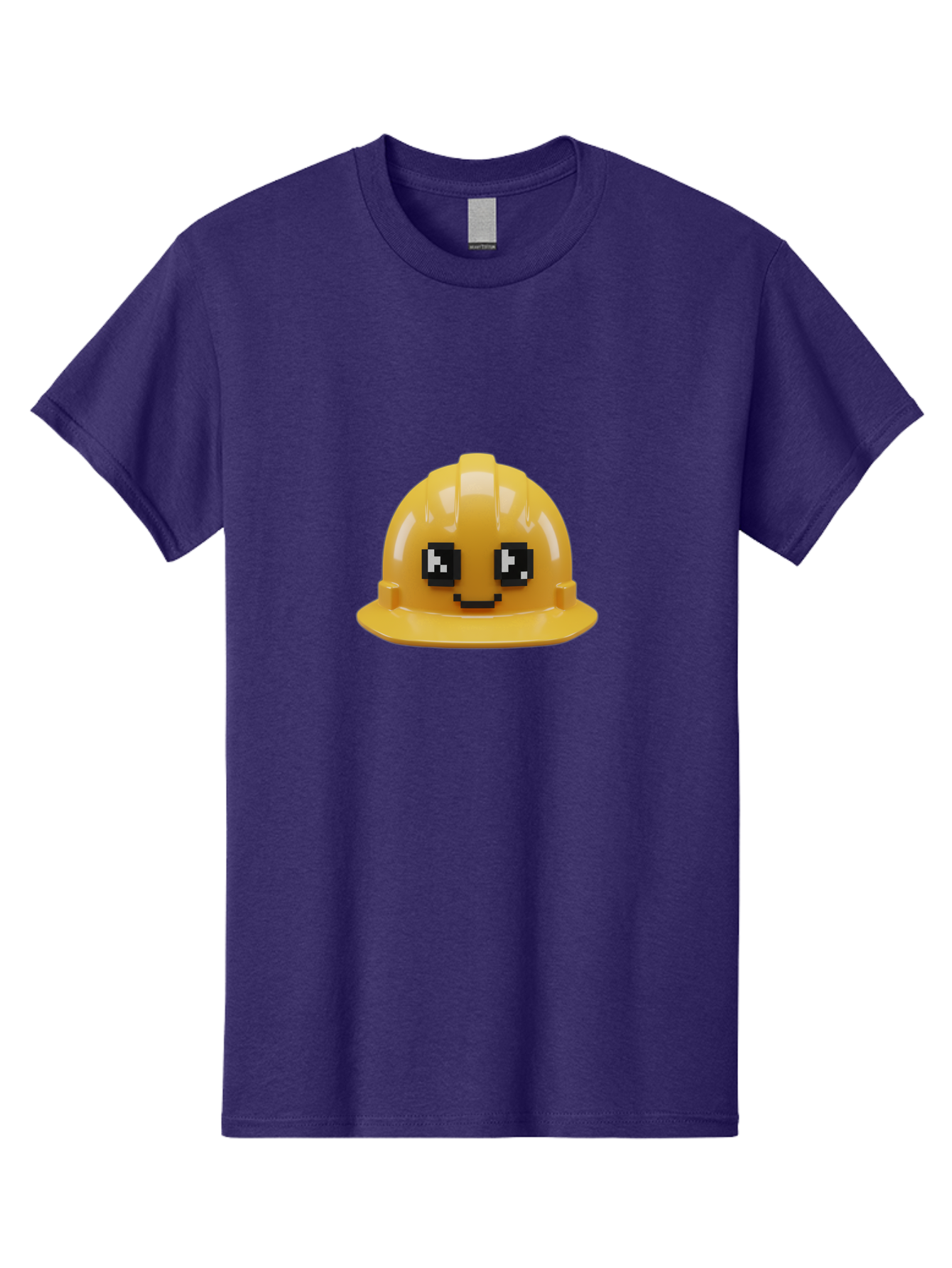 Yellow-Hard-Hat Men'S Graphic Tee, 100% Cotton, Comfortable Casual Summer Wear, Machine Washable, Yellow Hard Hat, Smiling Face, Pixelated Eyes, Construction Worker, Safety Gear, Cartoon Character, Funny Hat Bad943 11