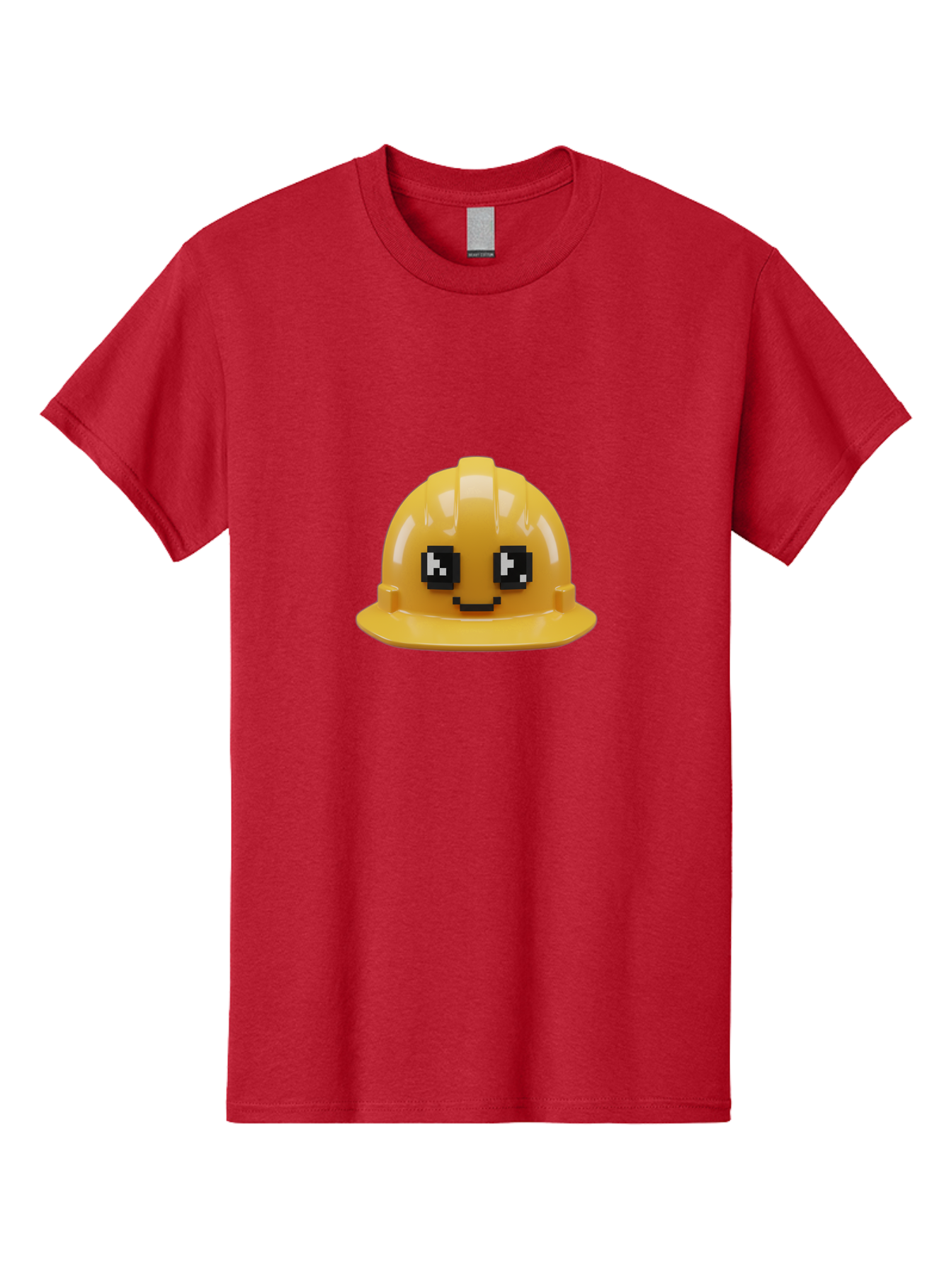 Yellow-Hard-Hat Men'S Graphic Tee, 100% Cotton, Comfortable Casual Summer Wear, Machine Washable, Yellow Hard Hat, Smiling Face, Pixelated Eyes, Construction Worker, Safety Gear, Cartoon Character, Funny Hat Bad943 4