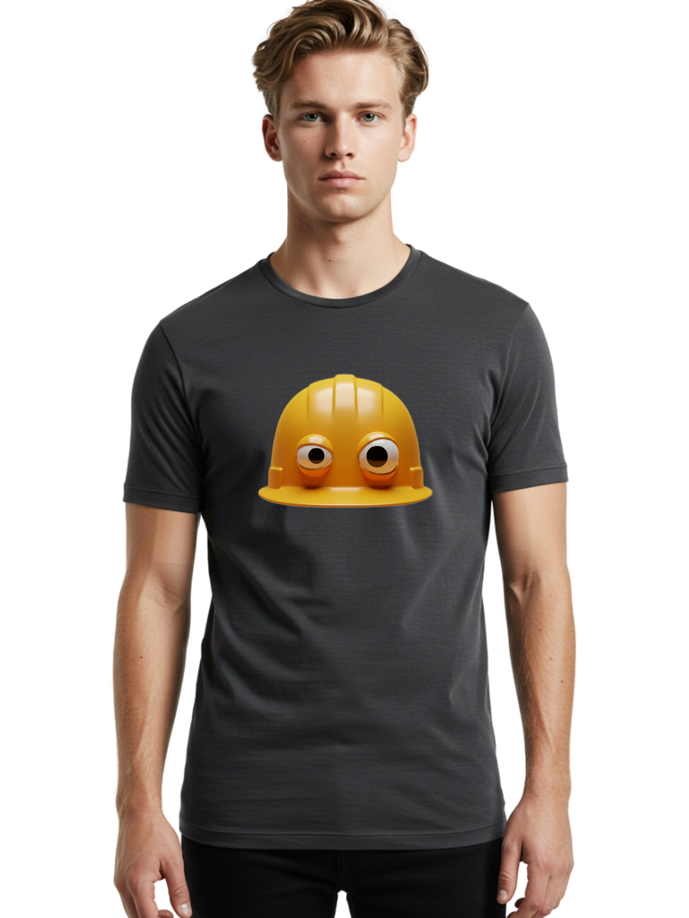 Yellow-Hardhat Men'S Graphic Tee, 100% Cotton, Comfortable Casual Summer Wear, Machine Washable, Safety Hardhat, Yellow Helmet, Funny Construction Hat, Cartoon Character, Comedic Element, Construction Worker Symbol, Quirky Illustration, Bad944 27