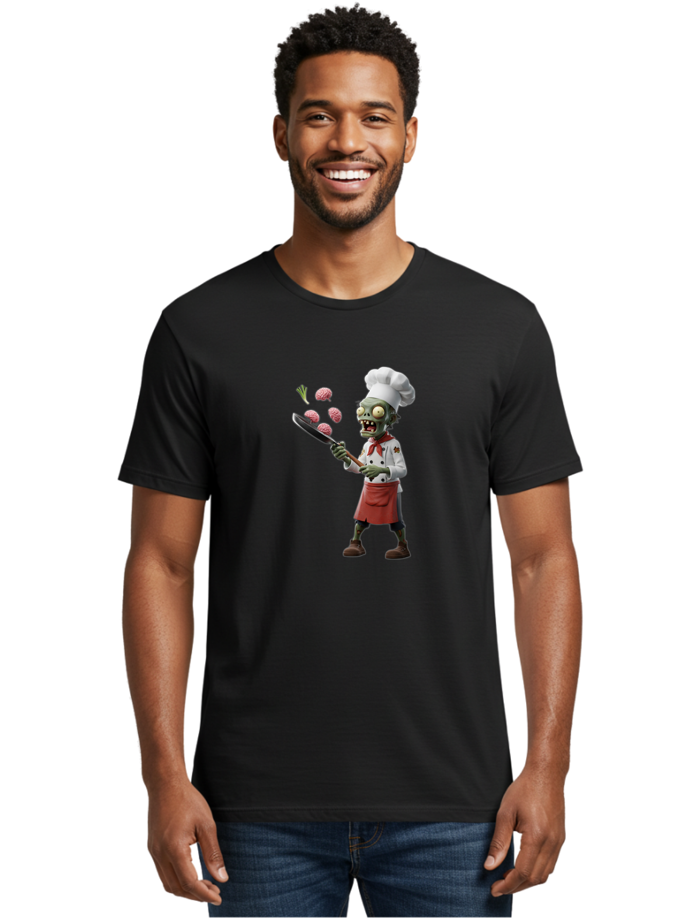 Zombie-Chef Men'S Graphic Tee, 100% Cotton, Comfortable Casual Summer Wear, Machine Washable, Zombie Chef Cooking Brains, Undead Culinary Delights, Spooky Kitchen Scene, Brain Cuisine, Horror Cooking, Creepy Chef, Zombie Cooking Show Bad948 24