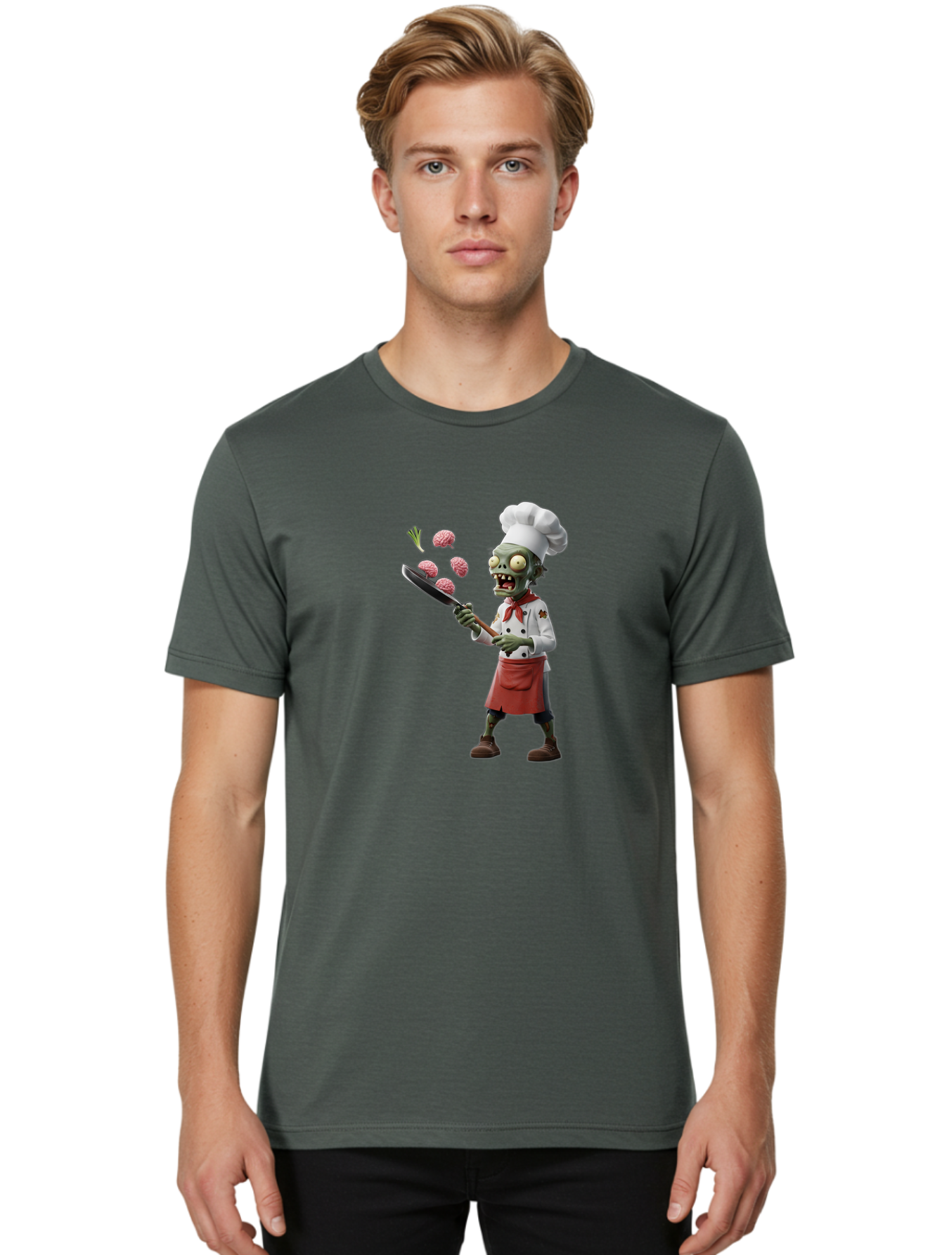 Zombie-Chef Men'S Graphic Tee, 100% Cotton, Comfortable Casual Summer Wear, Machine Washable, Zombie Chef Cooking Brains, Undead Culinary Delights, Spooky Kitchen Scene, Brain Cuisine, Horror Cooking, Creepy Chef, Zombie Cooking Show Bad948 20