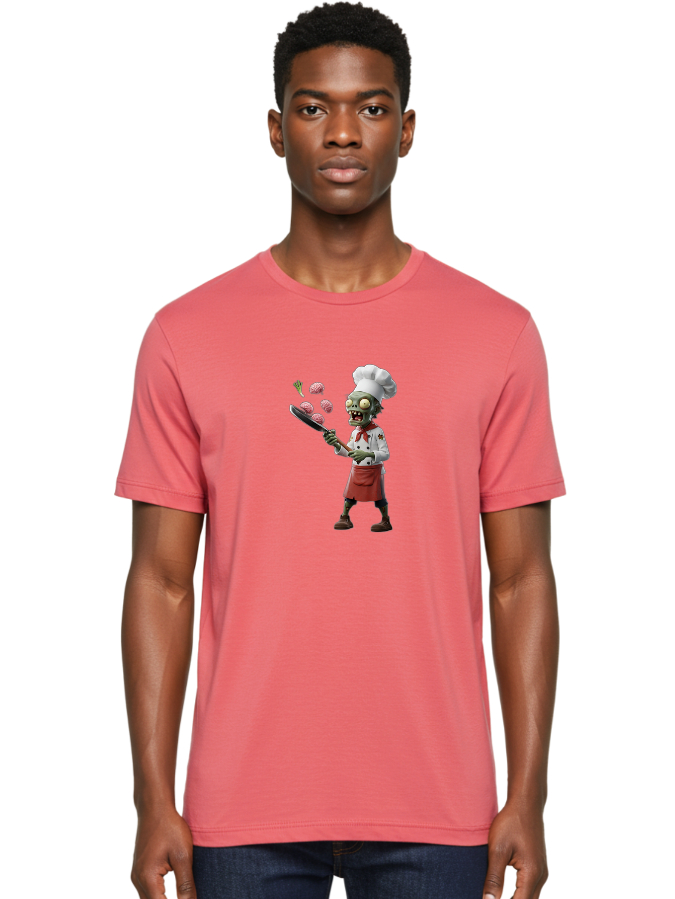 Zombie-Chef Men'S Graphic Tee, 100% Cotton, Comfortable Casual Summer Wear, Machine Washable, Zombie Chef Cooking Brains, Undead Culinary Delights, Spooky Kitchen Scene, Brain Cuisine, Horror Cooking, Creepy Chef, Zombie Cooking Show Bad948 26