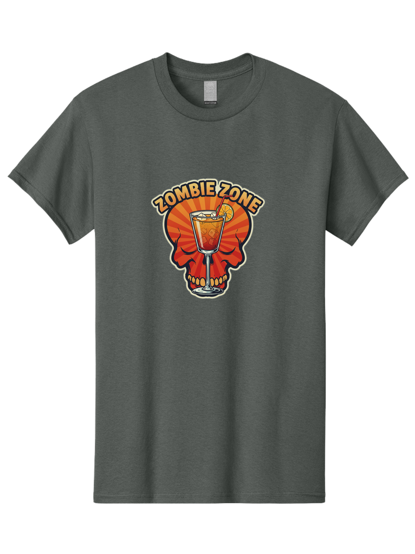 Zombie-Zone Men'S Graphic Tee, 100% Cotton, Comfortable Casual Summer Wear, Machine Washable, Zombie Zone Cocktail, Orange And Red Skull, Tiki Drink, Zombie-Themed Bar, Cocktail Party, Summer Vibes, Orange Drink, Horror-Themed Drinks Bad949 15