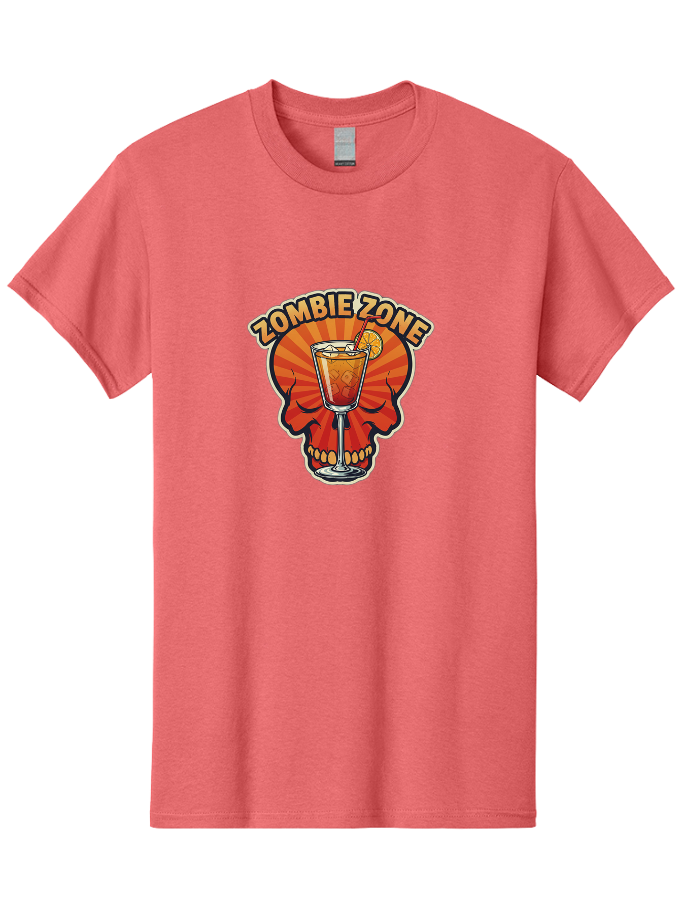 Zombie-Zone Men'S Graphic Tee, 100% Cotton, Comfortable Casual Summer Wear, Machine Washable, Zombie Zone Cocktail, Orange And Red Skull, Tiki Drink, Zombie-Themed Bar, Cocktail Party, Summer Vibes, Orange Drink, Horror-Themed Drinks Bad949 8