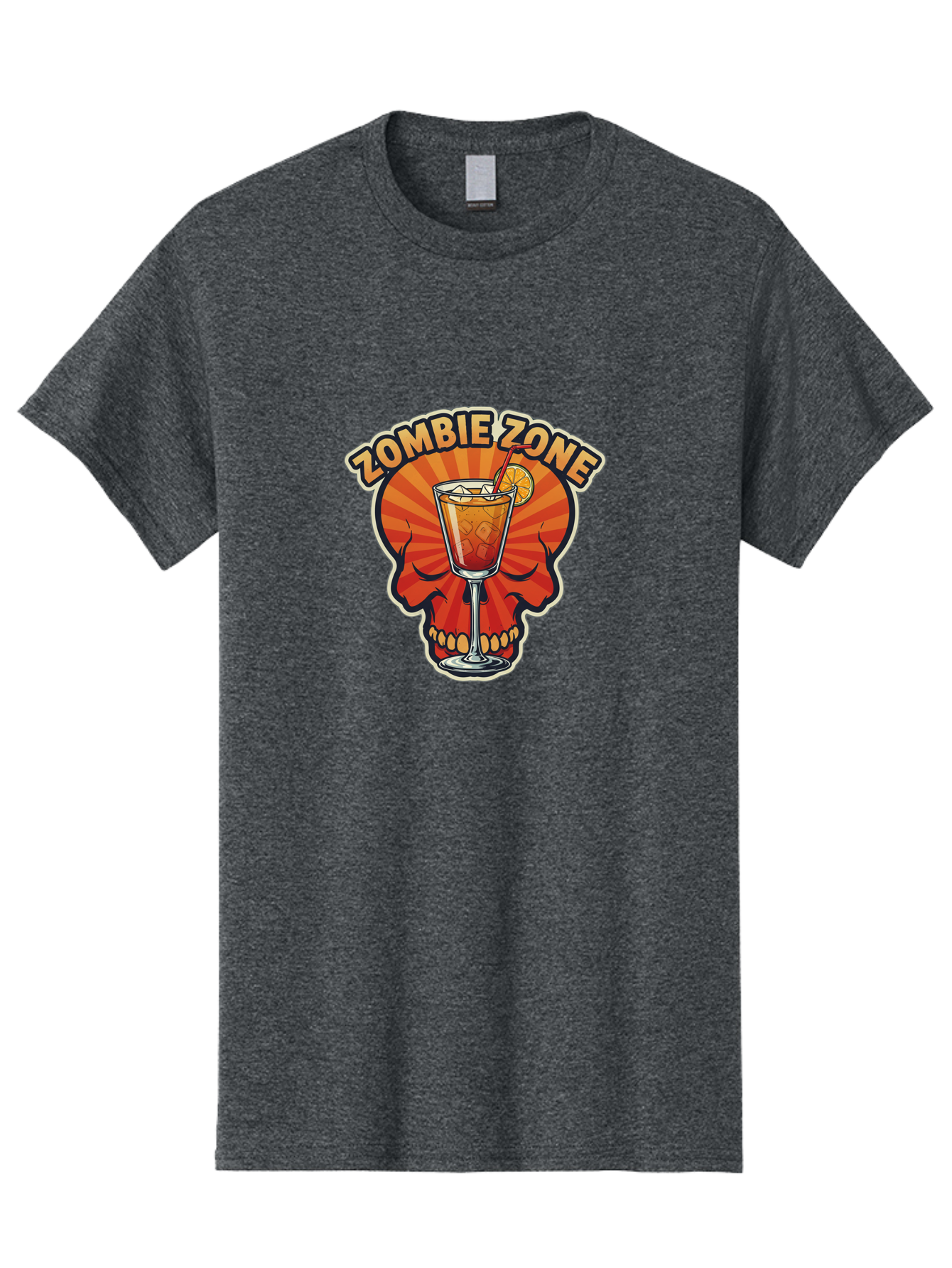 Zombie-Zone Men'S Graphic Tee, 100% Cotton, Comfortable Casual Summer Wear, Machine Washable, Zombie Zone Cocktail, Orange And Red Skull, Tiki Drink, Zombie-Themed Bar, Cocktail Party, Summer Vibes, Orange Drink, Horror-Themed Drinks Bad949 11
