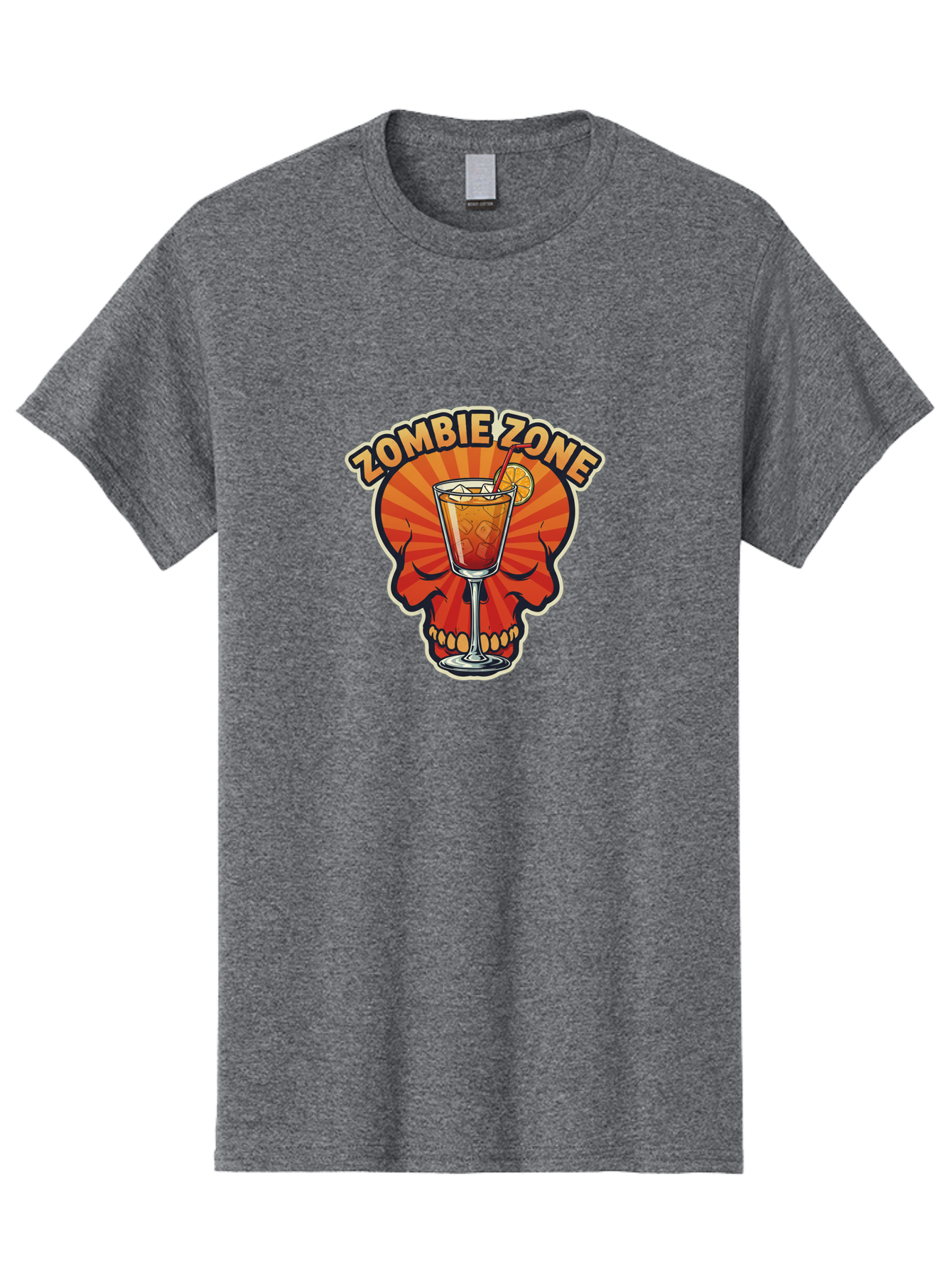 Zombie-Zone Men'S Graphic Tee, 100% Cotton, Comfortable Casual Summer Wear, Machine Washable, Zombie Zone Cocktail, Orange And Red Skull, Tiki Drink, Zombie-Themed Bar, Cocktail Party, Summer Vibes, Orange Drink, Horror-Themed Drinks Bad949 7