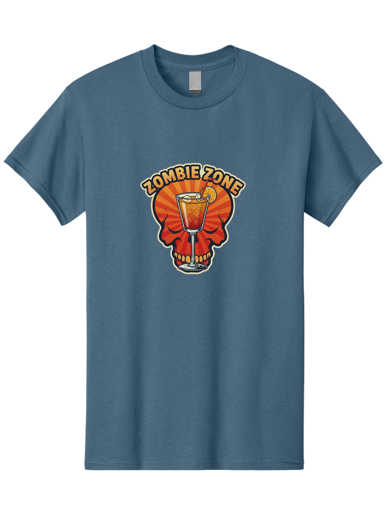 Zombie-Zone Men'S Graphic Tee, 100% Cotton, Comfortable Casual Summer Wear, Machine Washable, Zombie Zone Cocktail, Orange And Red Skull, Tiki Drink, Zombie-Themed Bar, Cocktail Party, Summer Vibes, Orange Drink, Horror-Themed Drinks Bad949 13