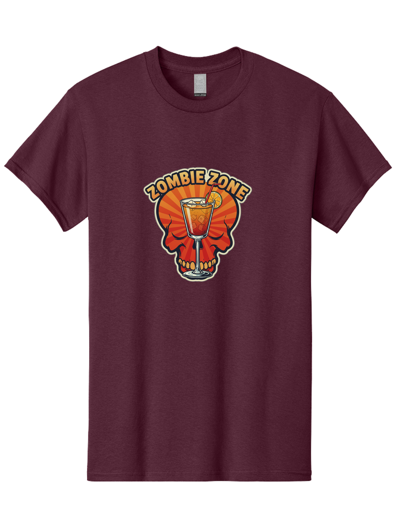 Zombie-Zone Men'S Graphic Tee, 100% Cotton, Comfortable Casual Summer Wear, Machine Washable, Zombie Zone Cocktail, Orange And Red Skull, Tiki Drink, Zombie-Themed Bar, Cocktail Party, Summer Vibes, Orange Drink, Horror-Themed Drinks Bad949 3