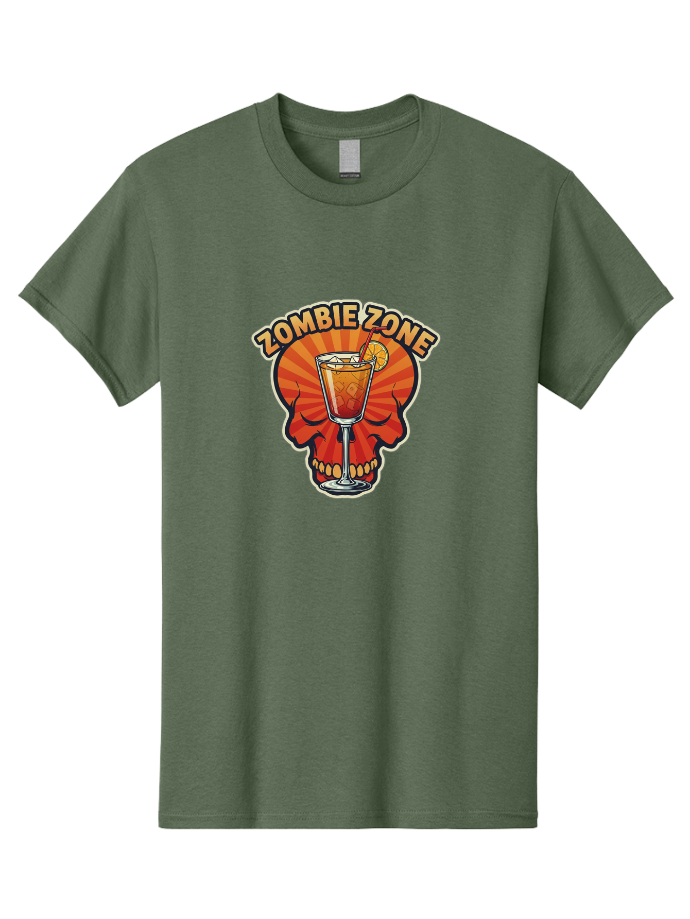 Zombie-Zone Men'S Graphic Tee, 100% Cotton, Comfortable Casual Summer Wear, Machine Washable, Zombie Zone Cocktail, Orange And Red Skull, Tiki Drink, Zombie-Themed Bar, Cocktail Party, Summer Vibes, Orange Drink, Horror-Themed Drinks Bad949 2