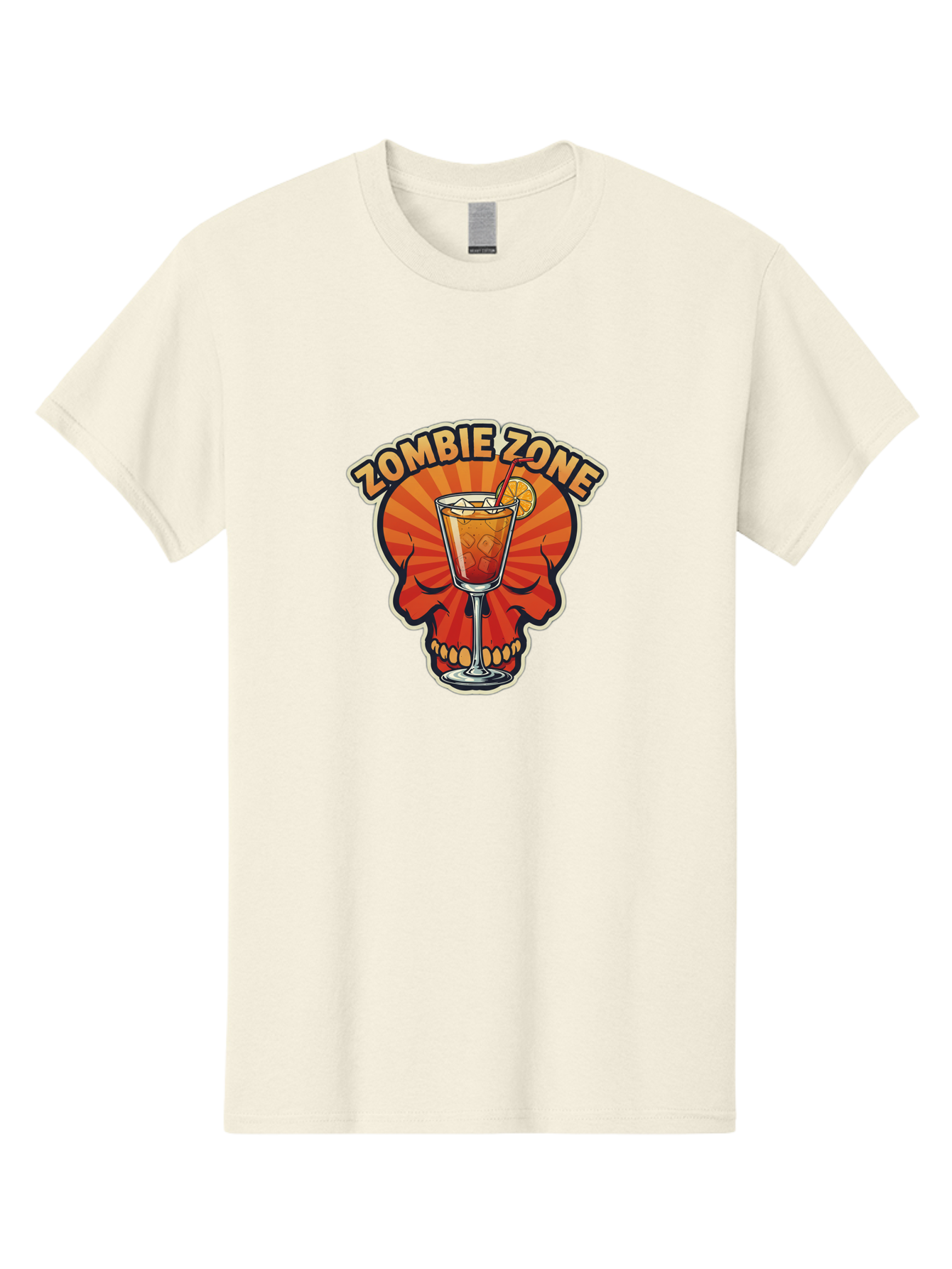 Zombie-Zone Men'S Graphic Tee, 100% Cotton, Comfortable Casual Summer Wear, Machine Washable, Zombie Zone Cocktail, Orange And Red Skull, Tiki Drink, Zombie-Themed Bar, Cocktail Party, Summer Vibes, Orange Drink, Horror-Themed Drinks Bad949 1