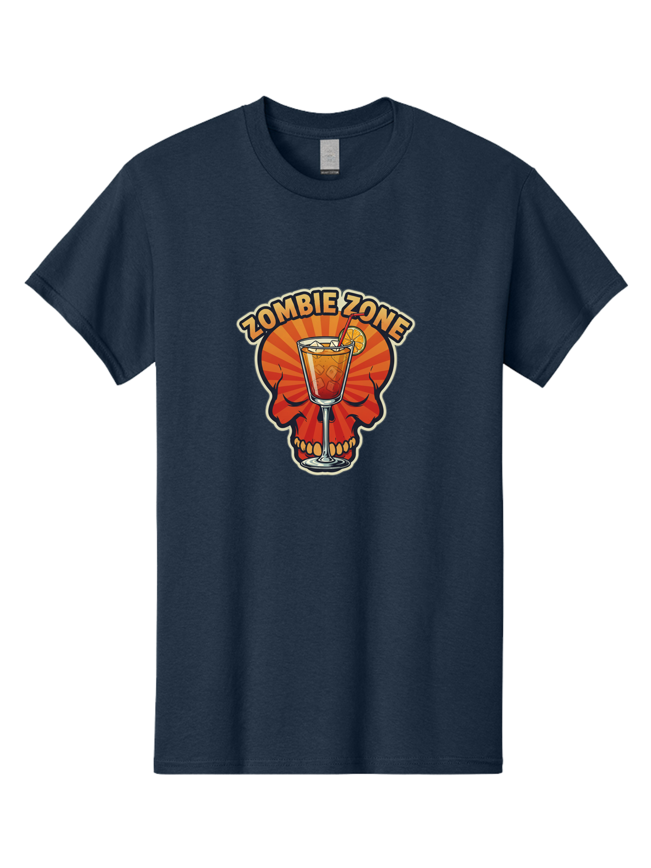 Zombie-Zone Men'S Graphic Tee, 100% Cotton, Comfortable Casual Summer Wear, Machine Washable, Zombie Zone Cocktail, Orange And Red Skull, Tiki Drink, Zombie-Themed Bar, Cocktail Party, Summer Vibes, Orange Drink, Horror-Themed Drinks Bad949 10
