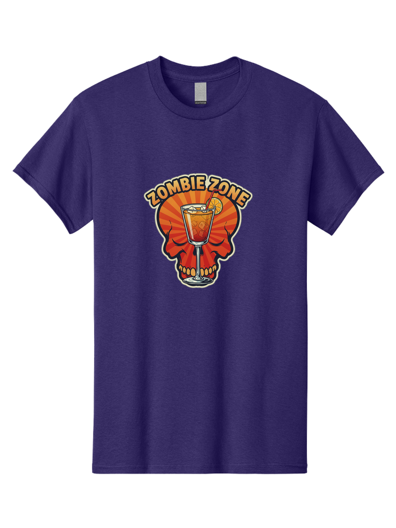 Zombie-Zone Men'S Graphic Tee, 100% Cotton, Comfortable Casual Summer Wear, Machine Washable, Zombie Zone Cocktail, Orange And Red Skull, Tiki Drink, Zombie-Themed Bar, Cocktail Party, Summer Vibes, Orange Drink, Horror-Themed Drinks Bad949 4
