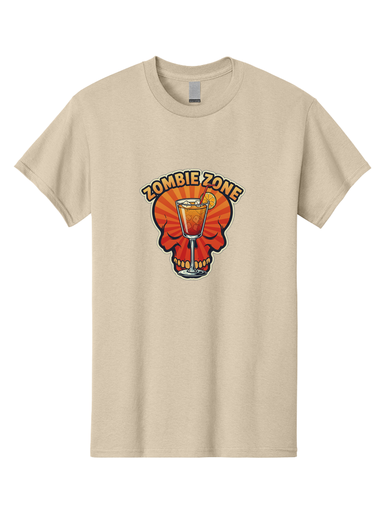 Zombie-Zone Men'S Graphic Tee, 100% Cotton, Comfortable Casual Summer Wear, Machine Washable, Zombie Zone Cocktail, Orange And Red Skull, Tiki Drink, Zombie-Themed Bar, Cocktail Party, Summer Vibes, Orange Drink, Horror-Themed Drinks Bad949 6