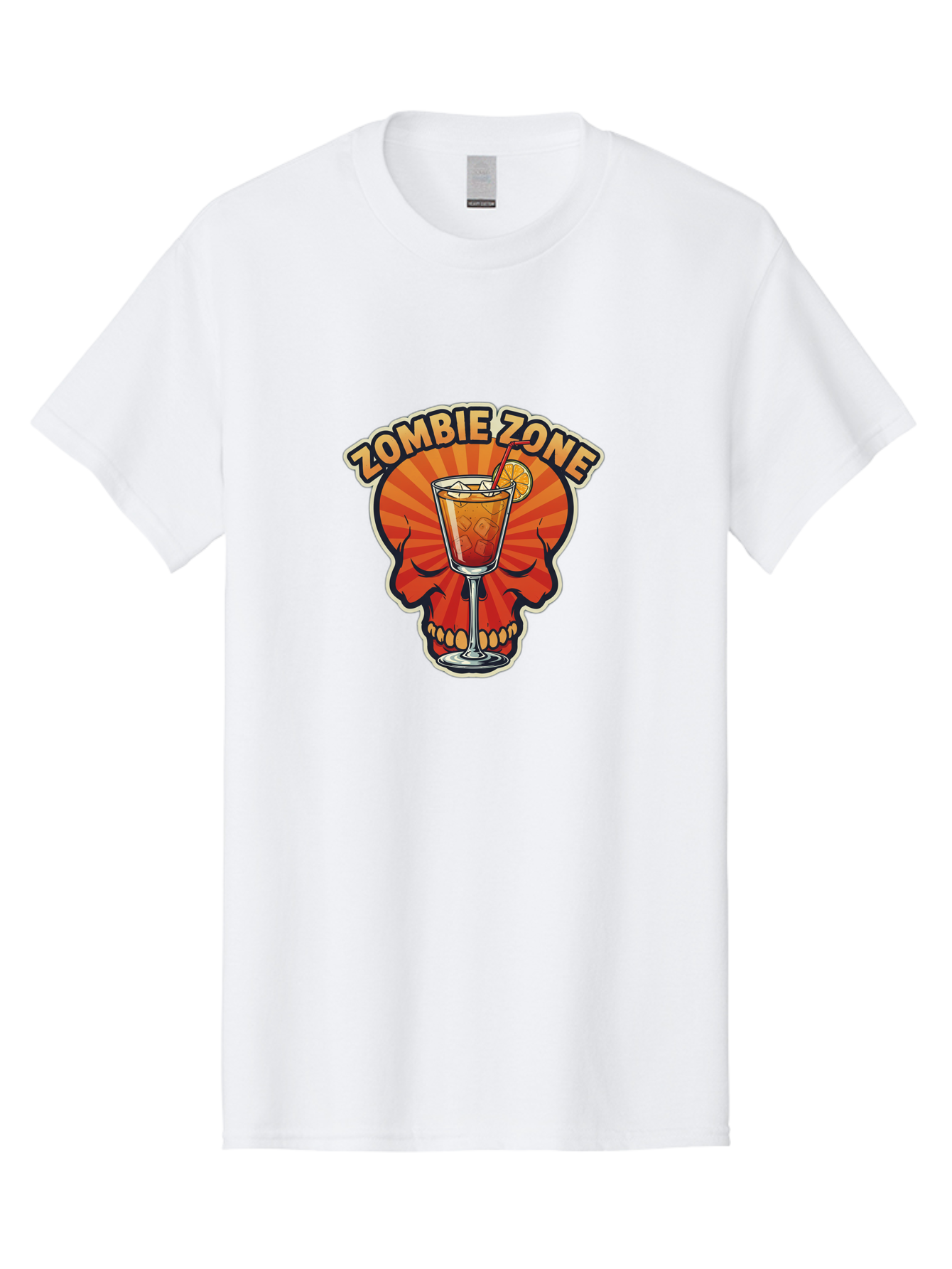 Zombie-Zone Men'S Graphic Tee, 100% Cotton, Comfortable Casual Summer Wear, Machine Washable, Zombie Zone Cocktail, Orange And Red Skull, Tiki Drink, Zombie-Themed Bar, Cocktail Party, Summer Vibes, Orange Drink, Horror-Themed Drinks Bad949 5