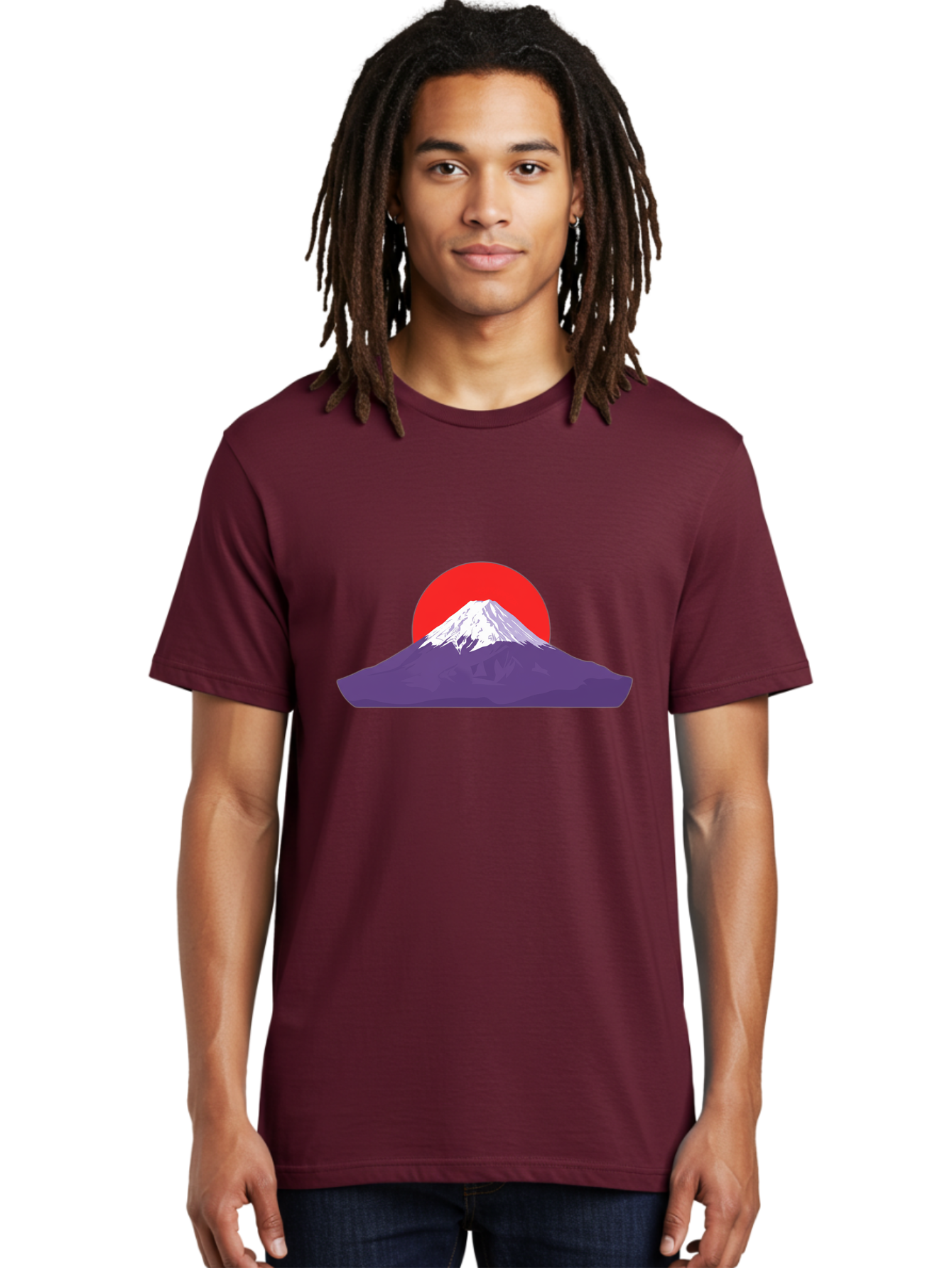 Fuji Men'S Graphic Tee, 100% Cotton, Comfortable Casual Summer Wear, Machine Washable, Mount Fuji Landscape, Red Sun, White Snow, Purple Mountain, Japan Scenery, Minimalist Art, Simple Shapes, Iconic Landmark, Serene Atmosphere, Bad952 26