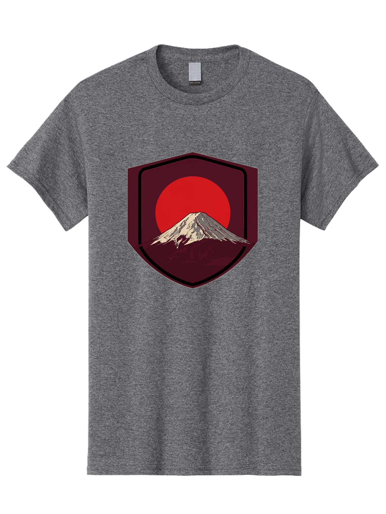 Mount-Fuji-Badge Men'S Graphic Tee, 100% Cotton, Comfortable Casual Summer Wear, Machine Washable, Mount Fuji, Japanese Mountain, Red Sun, Shield Emblem, Mountain Landscape, Japanese Culture, Iconic Symbol, Graphic Design, Red Circle Bad975 9