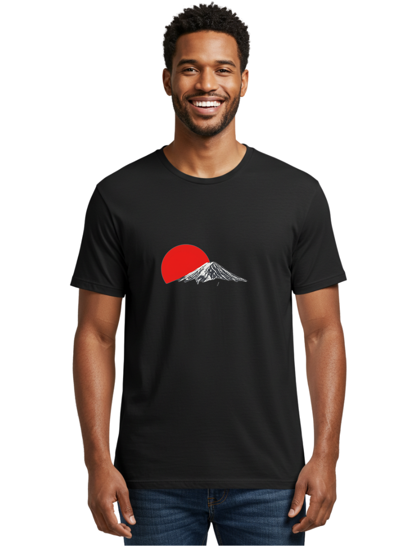 Mount-Fuji-Sunset Men'S Graphic Tee, 100% Cotton, Comfortable Casual Summer Wear, Machine Washable, Mount Fuji Landscape, Red Sun, Mountain Scenery, Serene Landscape, Japanese Culture, Iconic Landmark, Minimalist Design, Simple Art Bad976 20