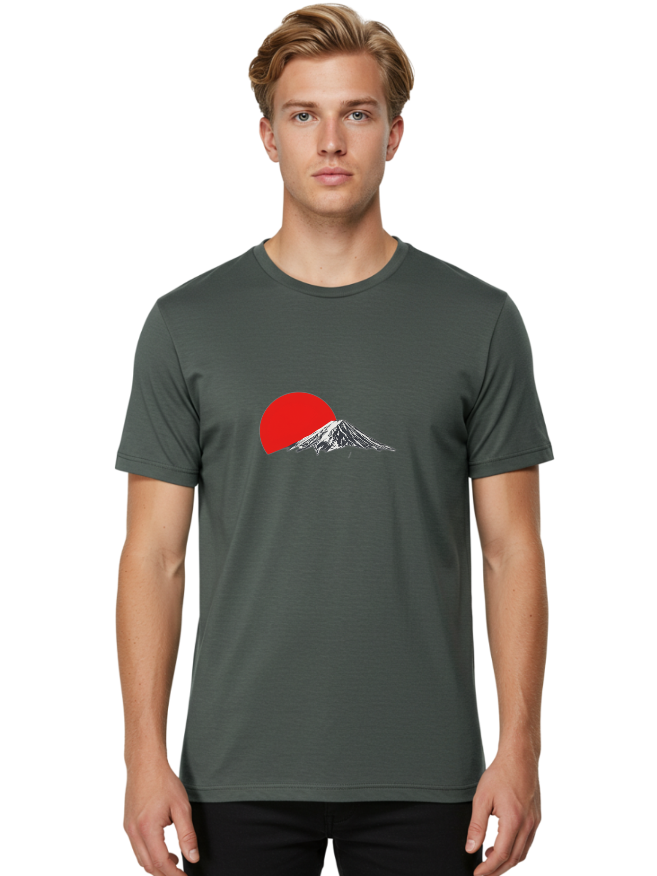 Mount-Fuji-Sunset Men'S Graphic Tee, 100% Cotton, Comfortable Casual Summer Wear, Machine Washable, Mount Fuji Landscape, Red Sun, Mountain Scenery, Serene Landscape, Japanese Culture, Iconic Landmark, Minimalist Design, Simple Art Bad976 16