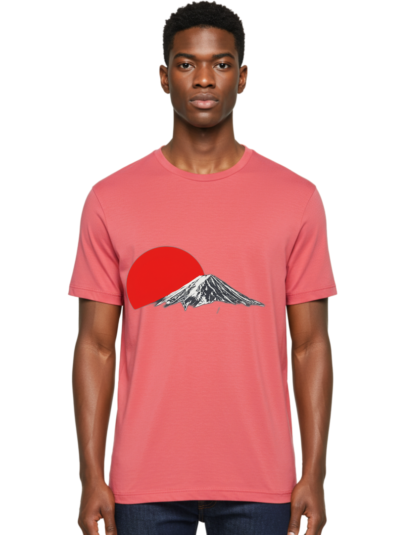 Mount-Fuji-Sunset Men'S Graphic Tee, 100% Cotton, Comfortable Casual Summer Wear, Machine Washable, Mount Fuji Landscape, Red Sun, Mountain Scenery, Serene Landscape, Japanese Culture, Iconic Landmark, Minimalist Design, Simple Art Bad976 23