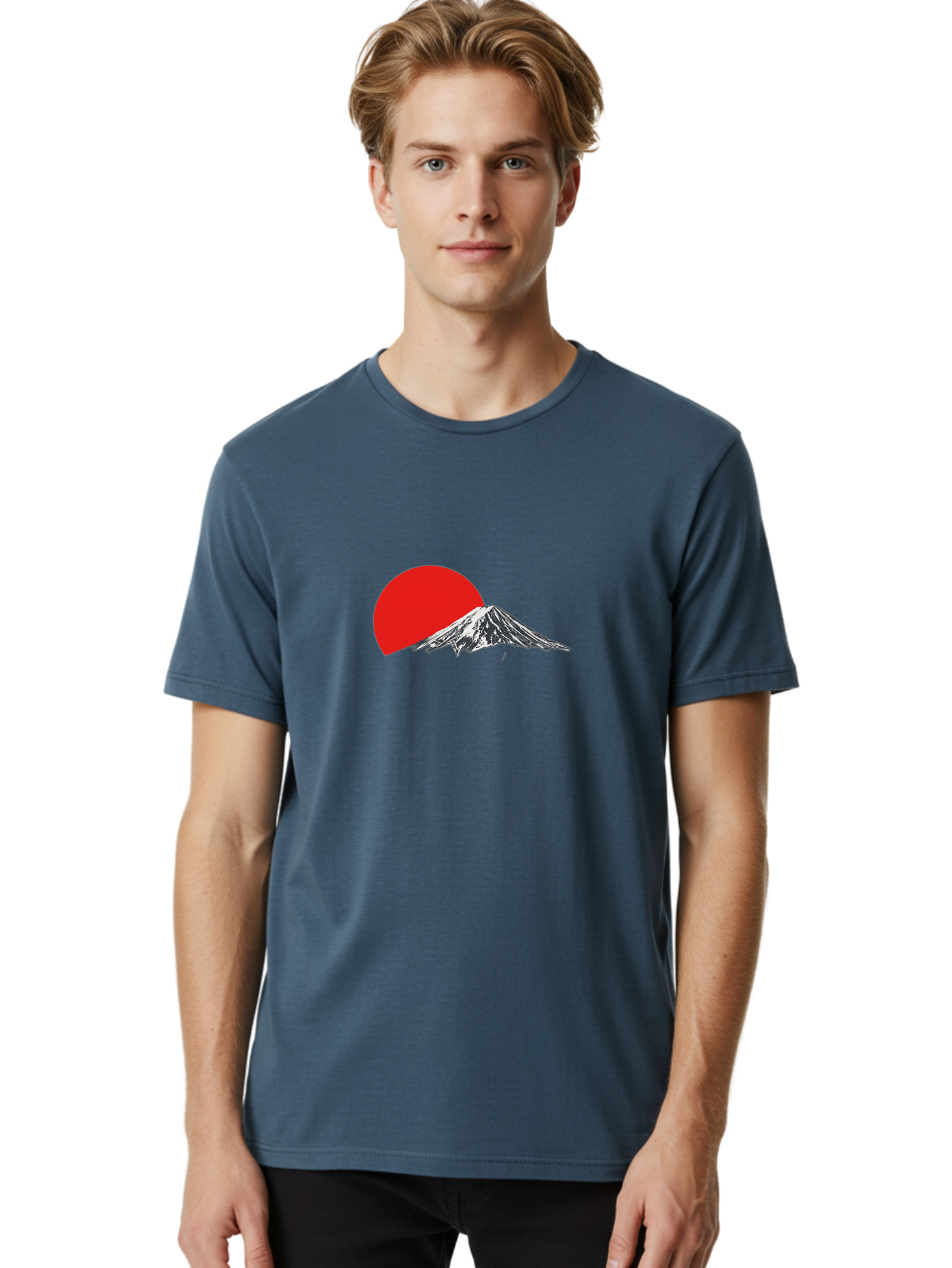 Mount-Fuji-Sunset Men'S Graphic Tee, 100% Cotton, Comfortable Casual Summer Wear, Machine Washable, Mount Fuji Landscape, Red Sun, Mountain Scenery, Serene Landscape, Japanese Culture, Iconic Landmark, Minimalist Design, Simple Art Bad976 17