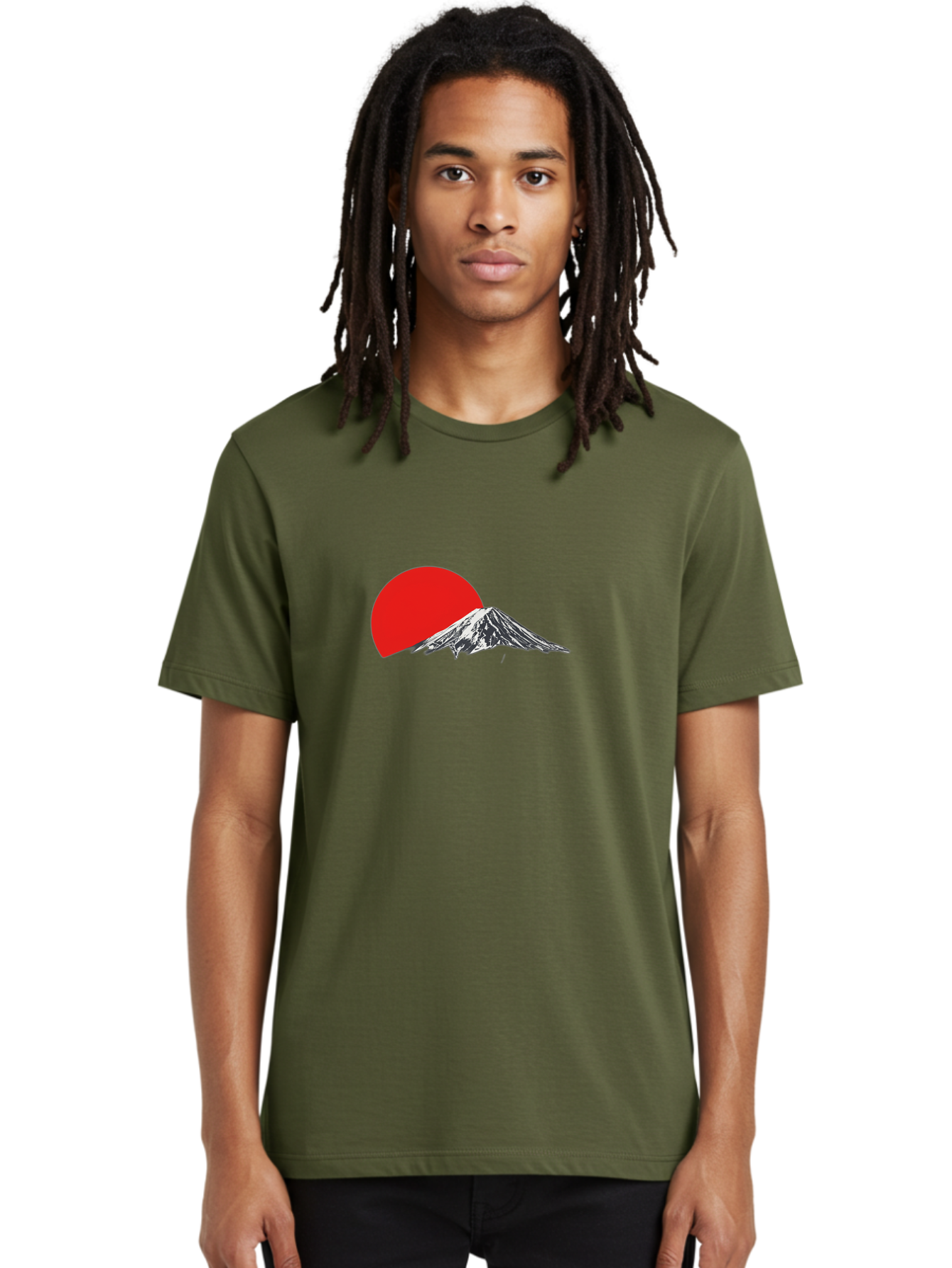 Mount-Fuji-Sunset Men'S Graphic Tee, 100% Cotton, Comfortable Casual Summer Wear, Machine Washable, Mount Fuji Landscape, Red Sun, Mountain Scenery, Serene Landscape, Japanese Culture, Iconic Landmark, Minimalist Design, Simple Art Bad976 25