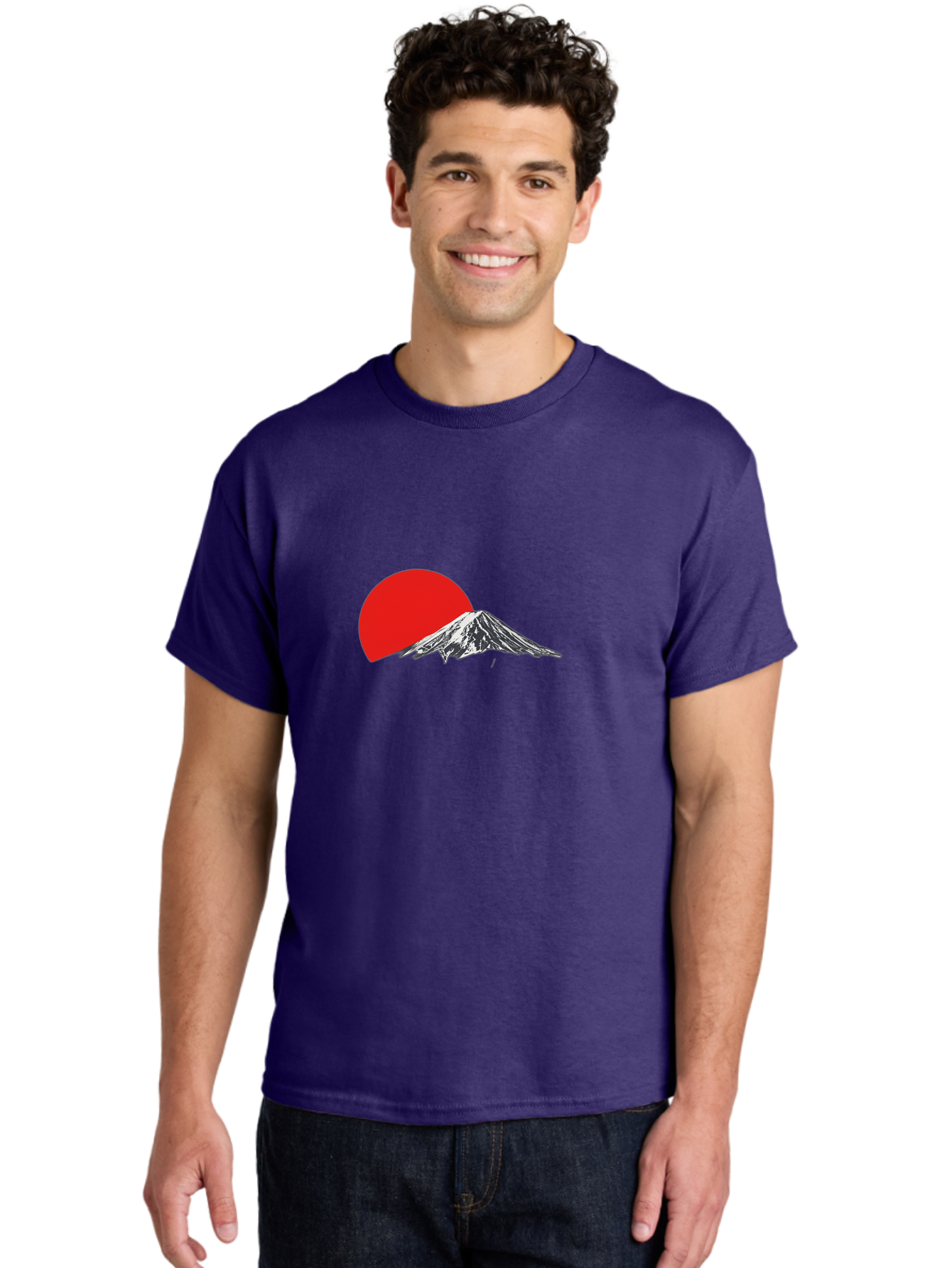 Mount-Fuji-Sunset Men'S Graphic Tee, 100% Cotton, Comfortable Casual Summer Wear, Machine Washable, Mount Fuji Landscape, Red Sun, Mountain Scenery, Serene Landscape, Japanese Culture, Iconic Landmark, Minimalist Design, Simple Art Bad976 29