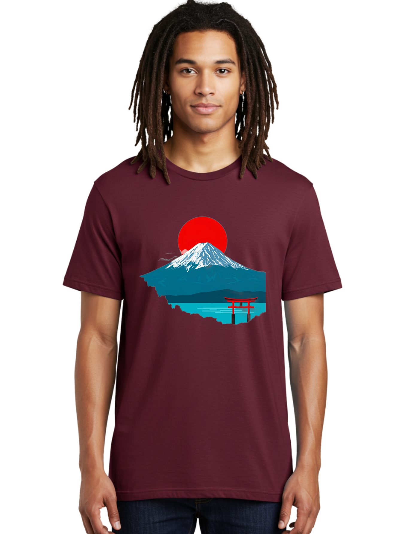 Mount-Fuji-Torii Men'S Graphic Tee, 100% Cotton, Comfortable Casual Summer Wear, Machine Washable, Mount Fuji Landscape, Japanese Scenery, Torii Gate, Red Sun, Serene Lake, Snowy Mountain, Traditional Japan, Vibrant Colors, Iconic Landmarks, Bad977 28