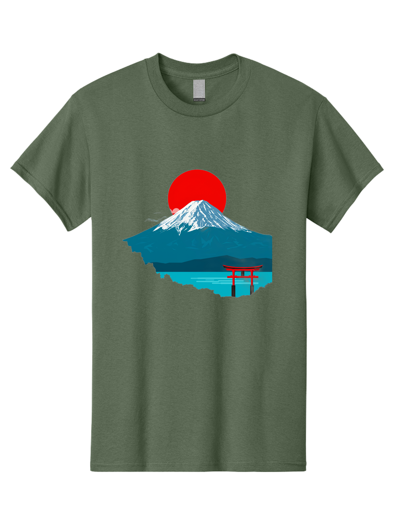 Mount-Fuji-Torii Men'S Graphic Tee, 100% Cotton, Comfortable Casual Summer Wear, Machine Washable, Mount Fuji Landscape, Japanese Scenery, Torii Gate, Red Sun, Serene Lake, Snowy Mountain, Traditional Japan, Vibrant Colors, Iconic Landmarks, Bad977 2