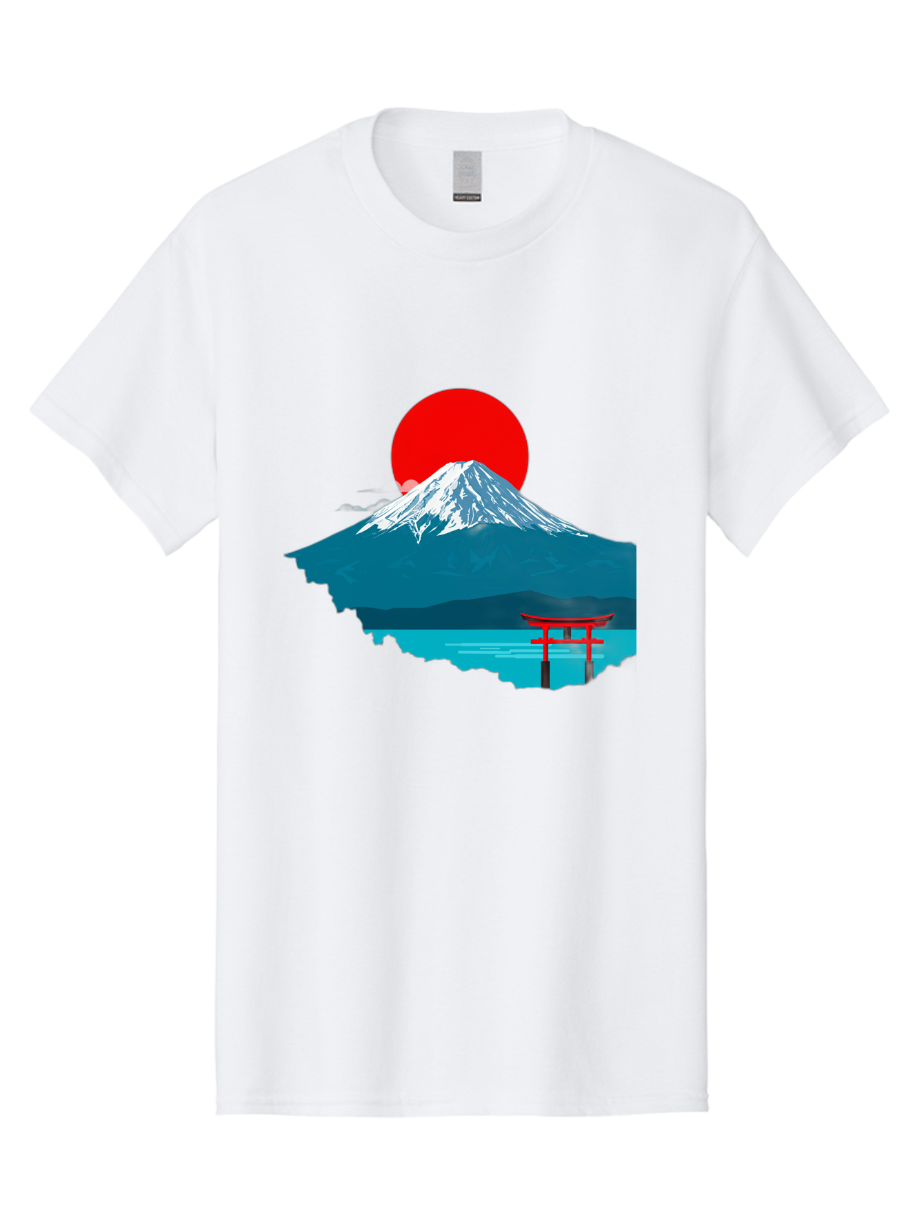 Mount-Fuji-Torii Men'S Graphic Tee, 100% Cotton, Comfortable Casual Summer Wear, Machine Washable, Mount Fuji Landscape, Japanese Scenery, Torii Gate, Red Sun, Serene Lake, Snowy Mountain, Traditional Japan, Vibrant Colors, Iconic Landmarks, Bad977 3