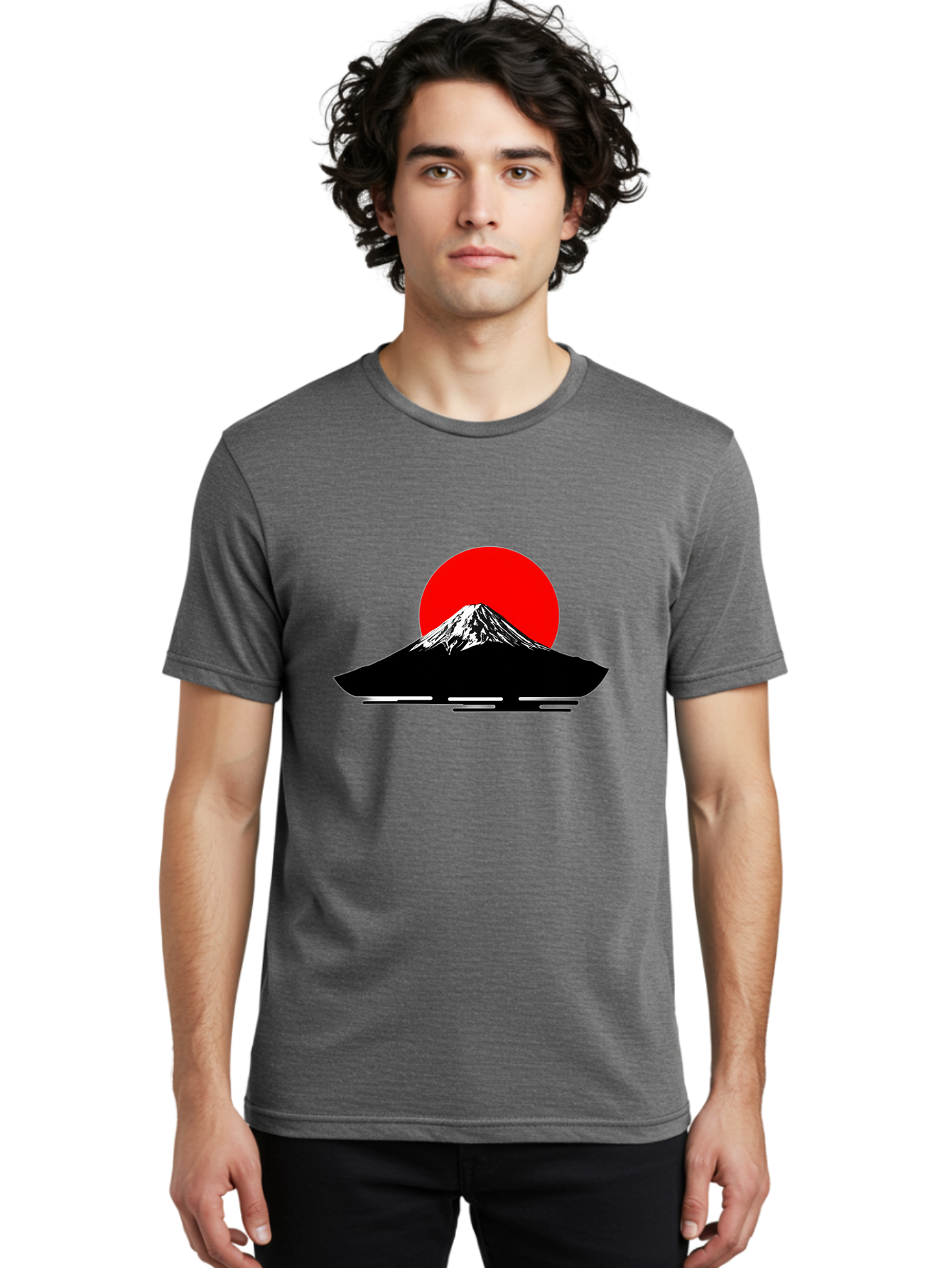 Mount-Fuji Men'S Graphic Tee, 100% Cotton, Comfortable Casual Summer Wear, Machine Washable, Mount Fuji Landscape, Red Sun, Minimalist Design, Iconic Mountain, Japanese Scenery, Striking Silhouette, Simple Shapes, Bold Colors Bad978 21