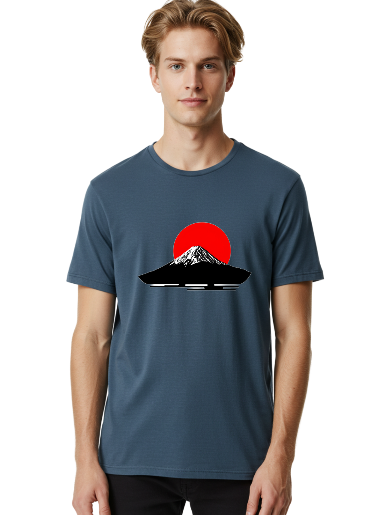 Mount-Fuji Men'S Graphic Tee, 100% Cotton, Comfortable Casual Summer Wear, Machine Washable, Mount Fuji Landscape, Red Sun, Minimalist Design, Iconic Mountain, Japanese Scenery, Striking Silhouette, Simple Shapes, Bold Colors Bad978 23