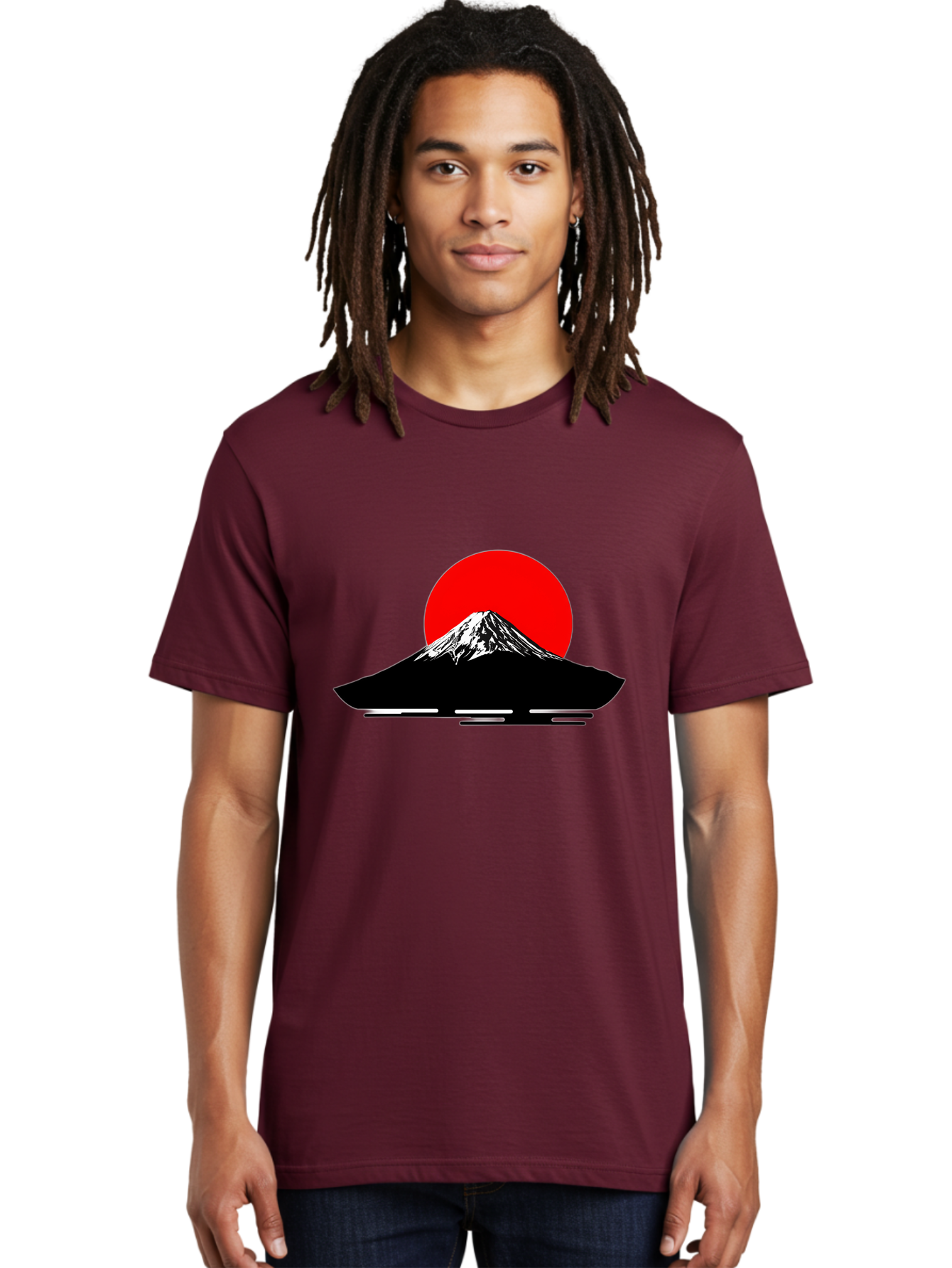 Mount-Fuji Men'S Graphic Tee, 100% Cotton, Comfortable Casual Summer Wear, Machine Washable, Mount Fuji Landscape, Red Sun, Minimalist Design, Iconic Mountain, Japanese Scenery, Striking Silhouette, Simple Shapes, Bold Colors Bad978 29
