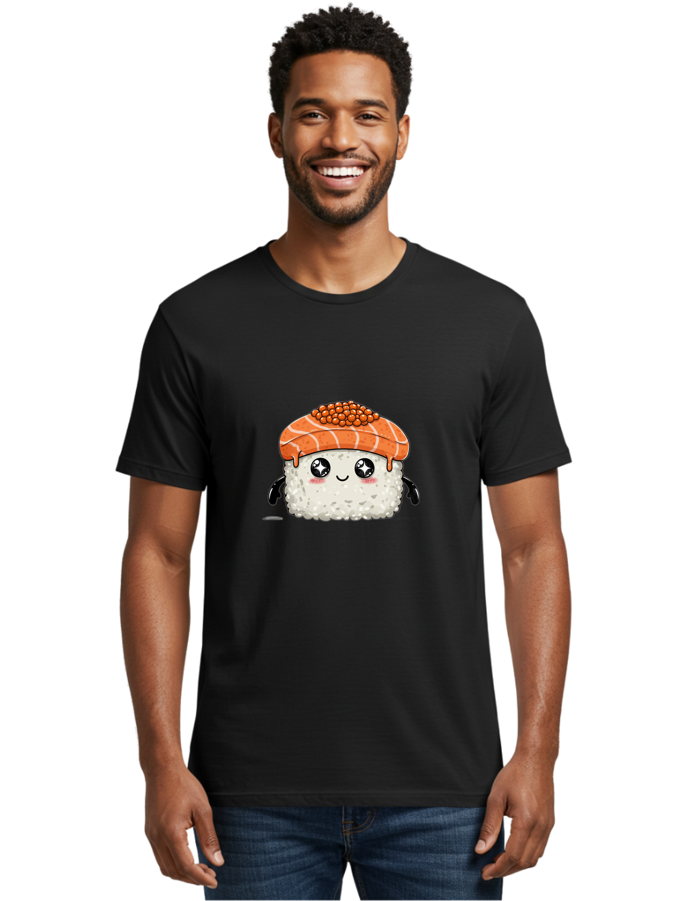 Salmon-Sushi-1 Men'S Graphic Tee, 100% Cotton, Comfortable Casual Summer Wear, Machine Washable, Cartoon Sushi, Sushi Character, Salmon Roe Sushi, Cute Food, Anime Style, Kawaii Food, Sushi Art, Japanese Cuisine, Sushi Illustration, Foodie Art Bad983 27
