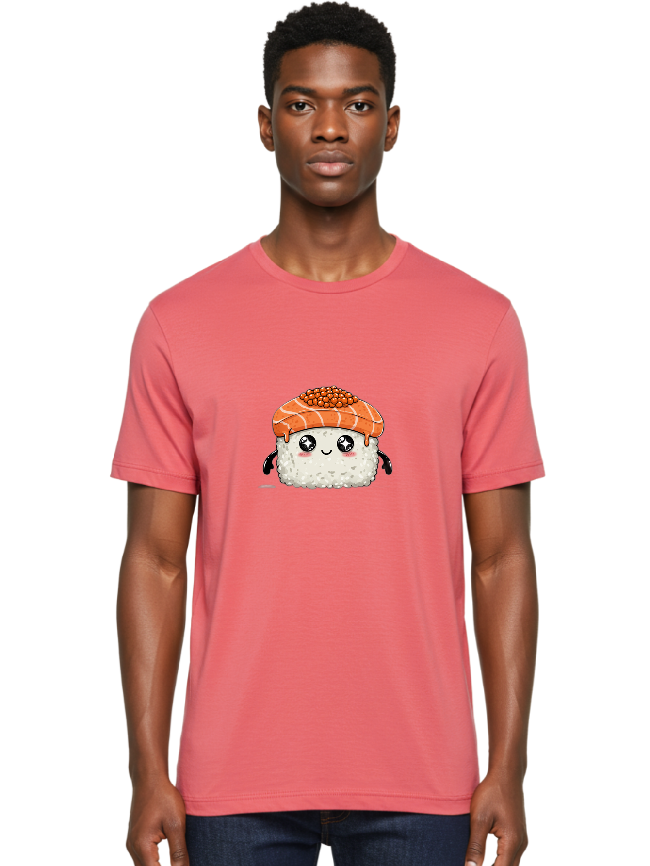 Salmon-Sushi-1 Men'S Graphic Tee, 100% Cotton, Comfortable Casual Summer Wear, Machine Washable, Cartoon Sushi, Sushi Character, Salmon Roe Sushi, Cute Food, Anime Style, Kawaii Food, Sushi Art, Japanese Cuisine, Sushi Illustration, Foodie Art Bad983 24