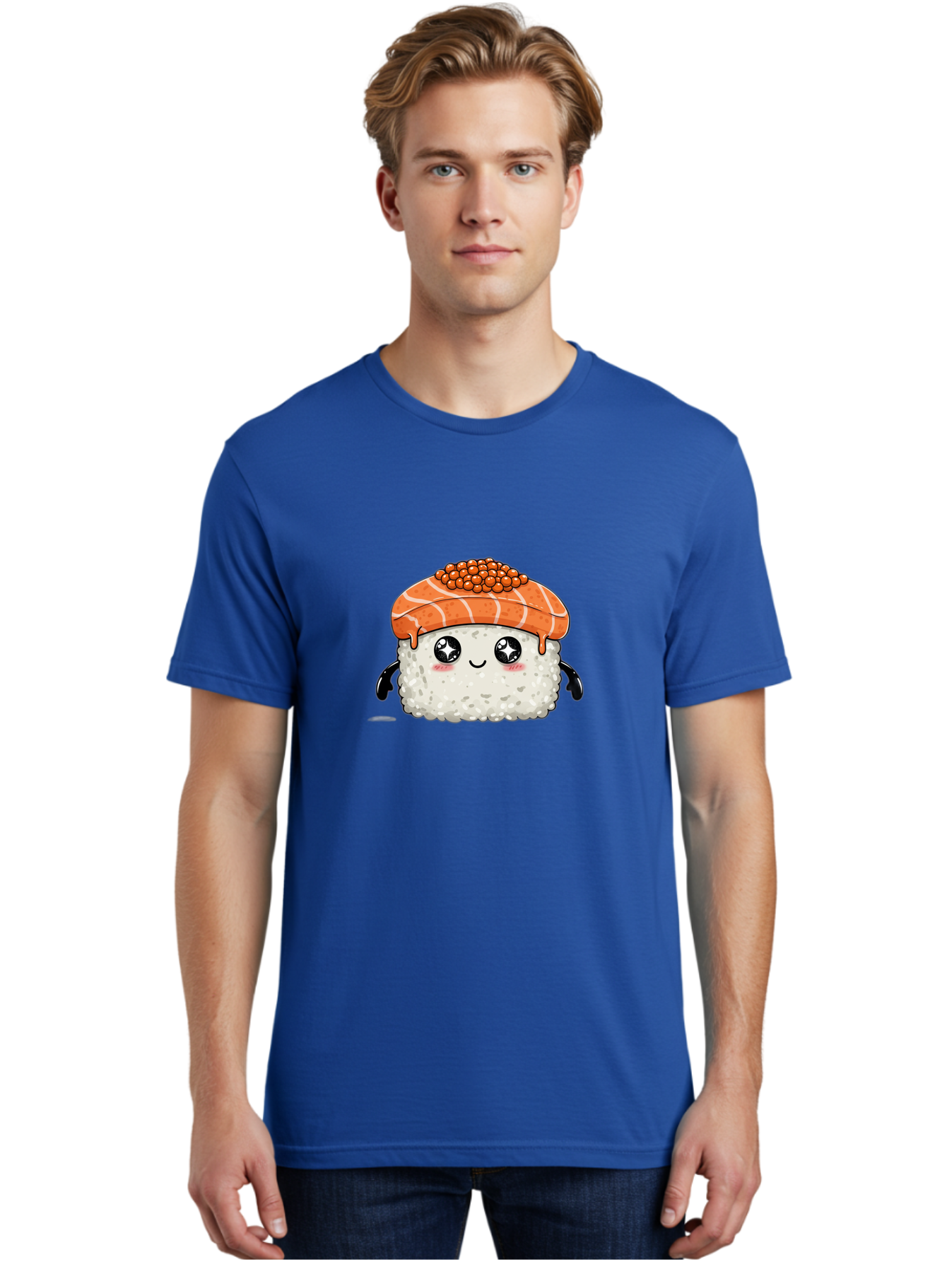 Salmon-Sushi-1 Men'S Graphic Tee, 100% Cotton, Comfortable Casual Summer Wear, Machine Washable, Cartoon Sushi, Sushi Character, Salmon Roe Sushi, Cute Food, Anime Style, Kawaii Food, Sushi Art, Japanese Cuisine, Sushi Illustration, Foodie Art Bad983 28