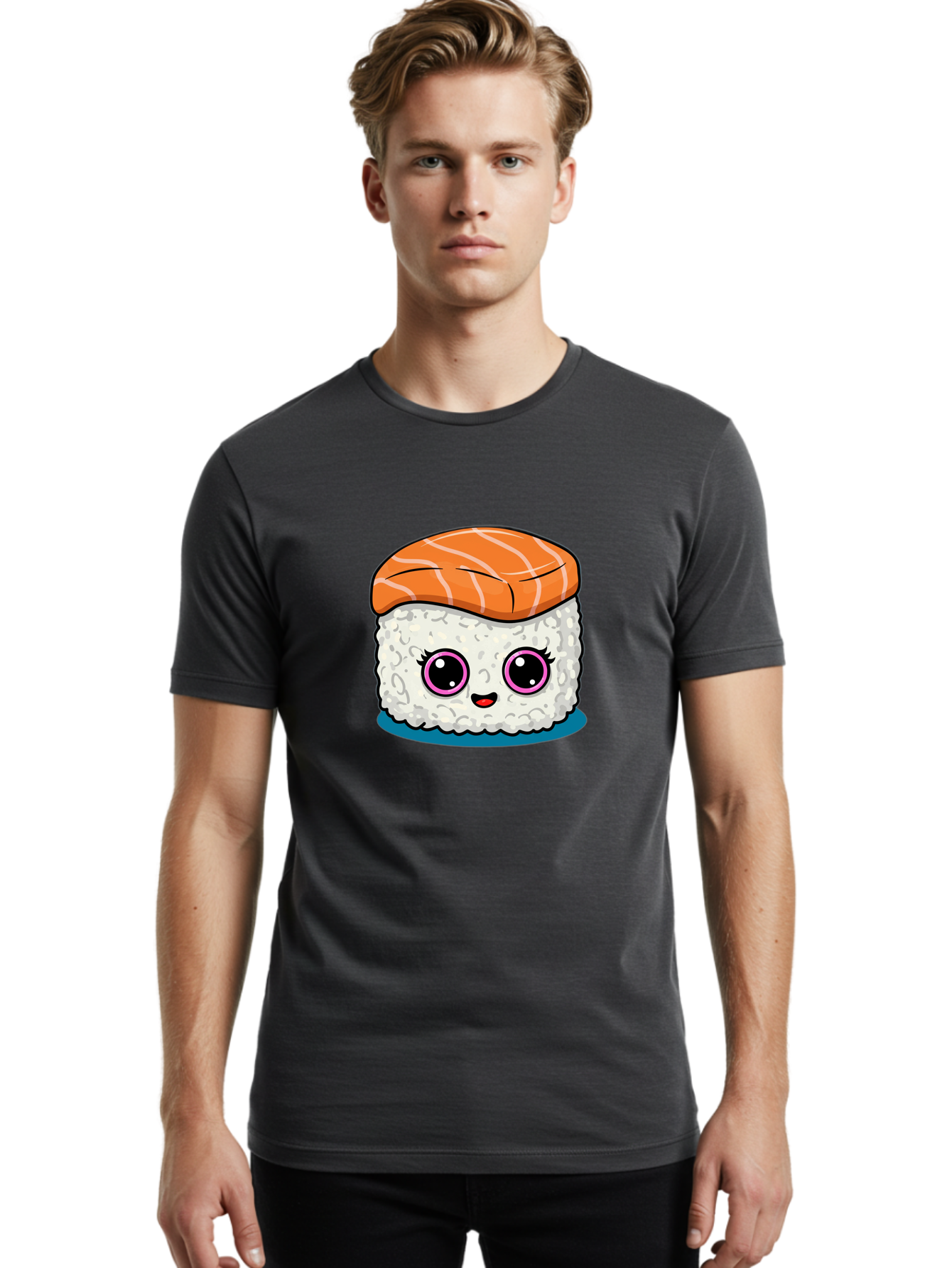 Salmon-Sushi Men'S Graphic Tee, 100% Cotton, Comfortable Casual Summer Wear, Machine Washable, Cartoon Sushi, Cute Sushi, Kawaii Food, Salmon Nigiri, Japanese Cuisine, Adorable Characters, Food Illustration, Sushi Art, Cartoon Character Design Bad988 22