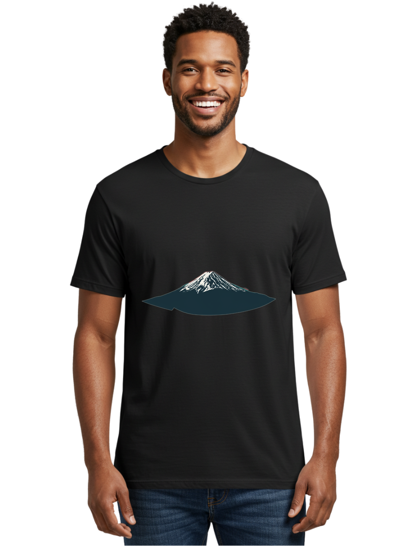 Snowcapped-Mountain Men'S Graphic Tee, 100% Cotton, Comfortable Casual Summer Wear, Machine Washable, Mountain Landscape, Snow-Capped Peak, Serene Atmosphere, Minimalist Design, Dark Silhouette, White Snow, Simple Graphics, Iconic Mountain Bad991 16