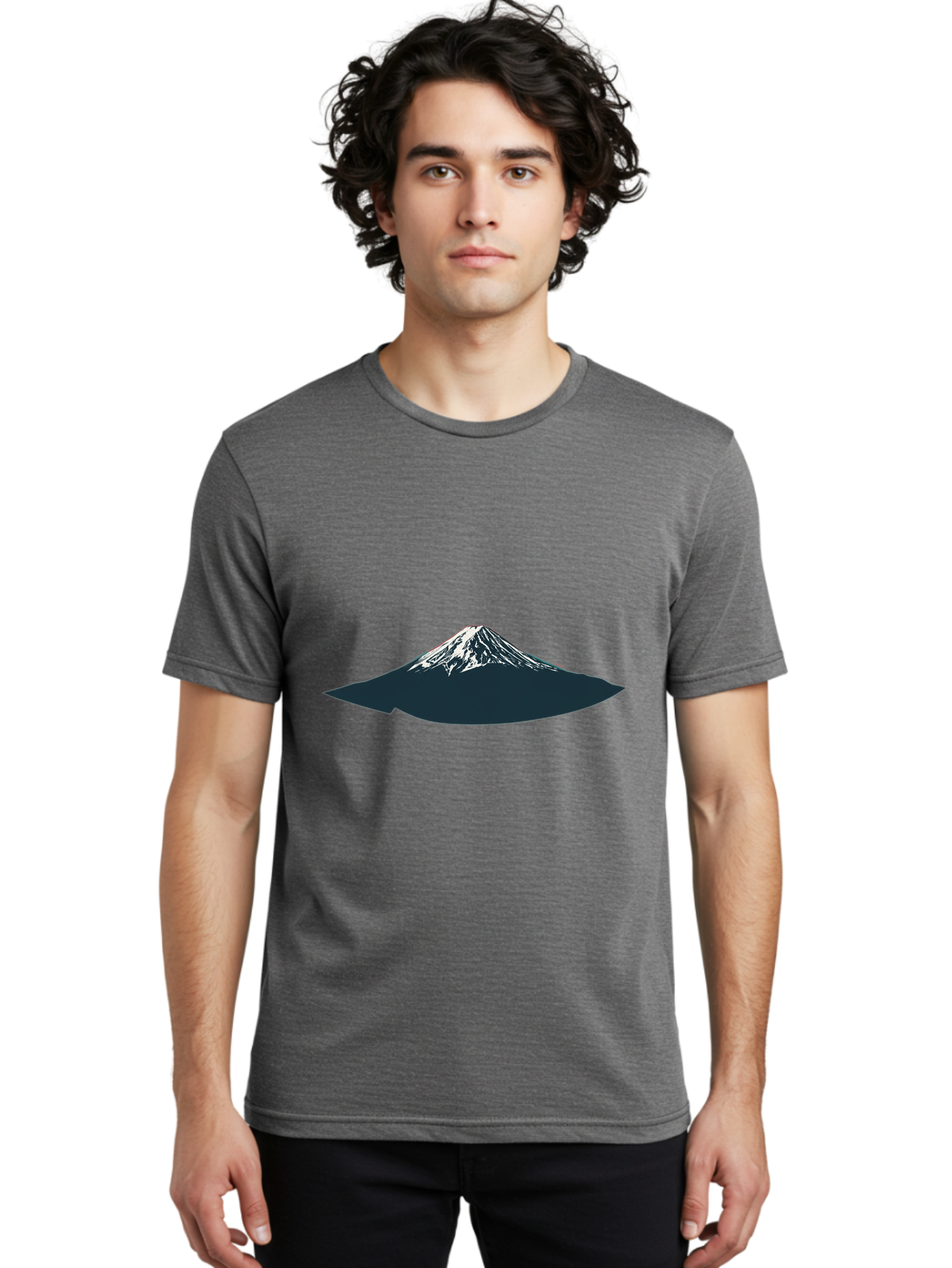 Snowcapped-Mountain Men'S Graphic Tee, 100% Cotton, Comfortable Casual Summer Wear, Machine Washable, Mountain Landscape, Snow-Capped Peak, Serene Atmosphere, Minimalist Design, Dark Silhouette, White Snow, Simple Graphics, Iconic Mountain Bad991 21