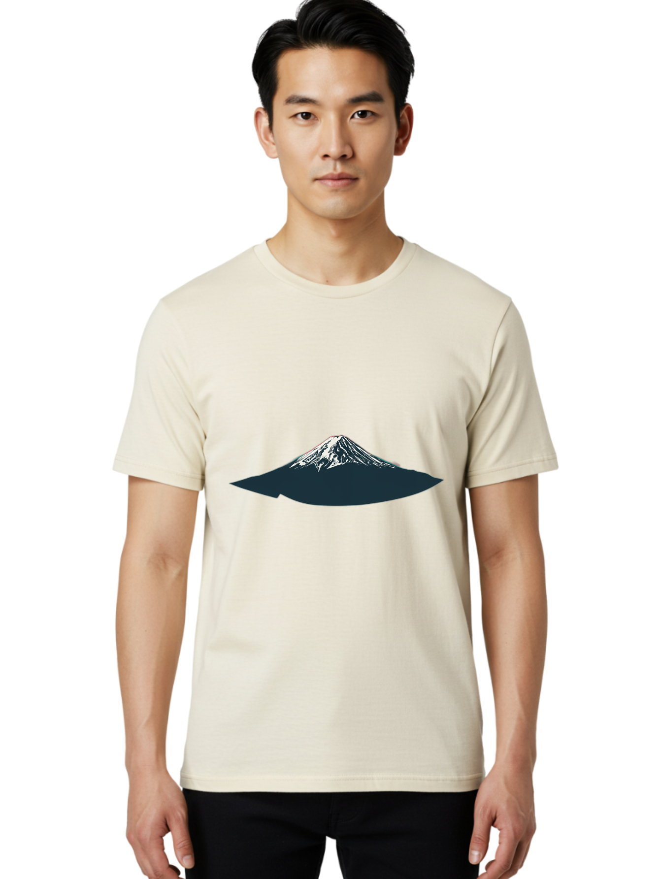 Snowcapped-Mountain Men'S Graphic Tee, 100% Cotton, Comfortable Casual Summer Wear, Machine Washable, Mountain Landscape, Snow-Capped Peak, Serene Atmosphere, Minimalist Design, Dark Silhouette, White Snow, Simple Graphics, Iconic Mountain Bad991 24