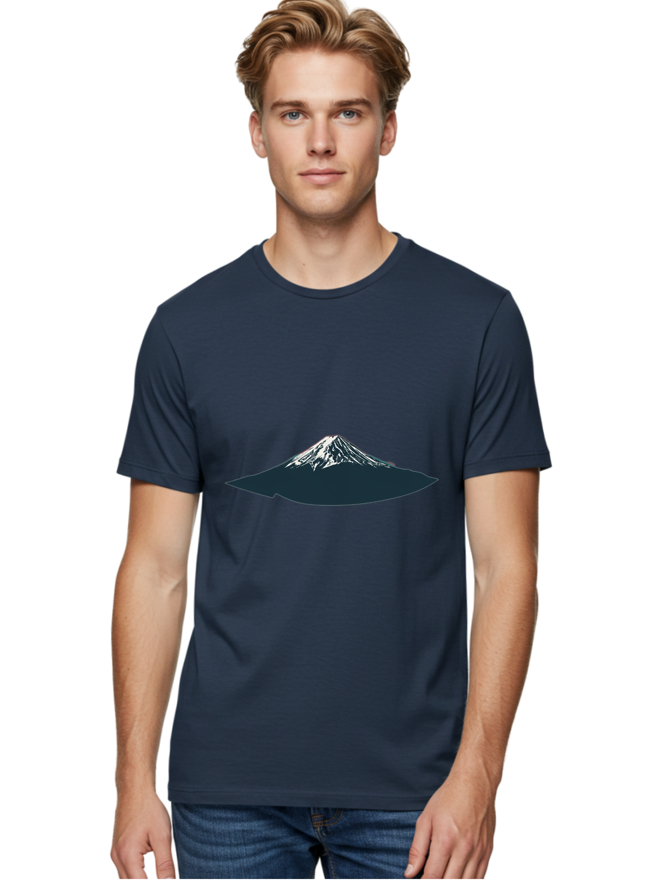 Snowcapped-Mountain Men'S Graphic Tee, 100% Cotton, Comfortable Casual Summer Wear, Machine Washable, Mountain Landscape, Snow-Capped Peak, Serene Atmosphere, Minimalist Design, Dark Silhouette, White Snow, Simple Graphics, Iconic Mountain Bad991 17