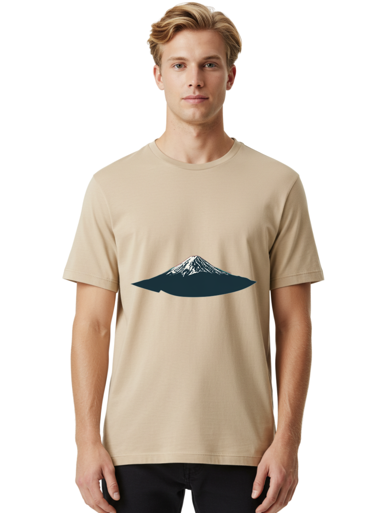 Snowcapped-Mountain Men'S Graphic Tee, 100% Cotton, Comfortable Casual Summer Wear, Machine Washable, Mountain Landscape, Snow-Capped Peak, Serene Atmosphere, Minimalist Design, Dark Silhouette, White Snow, Simple Graphics, Iconic Mountain Bad991 28