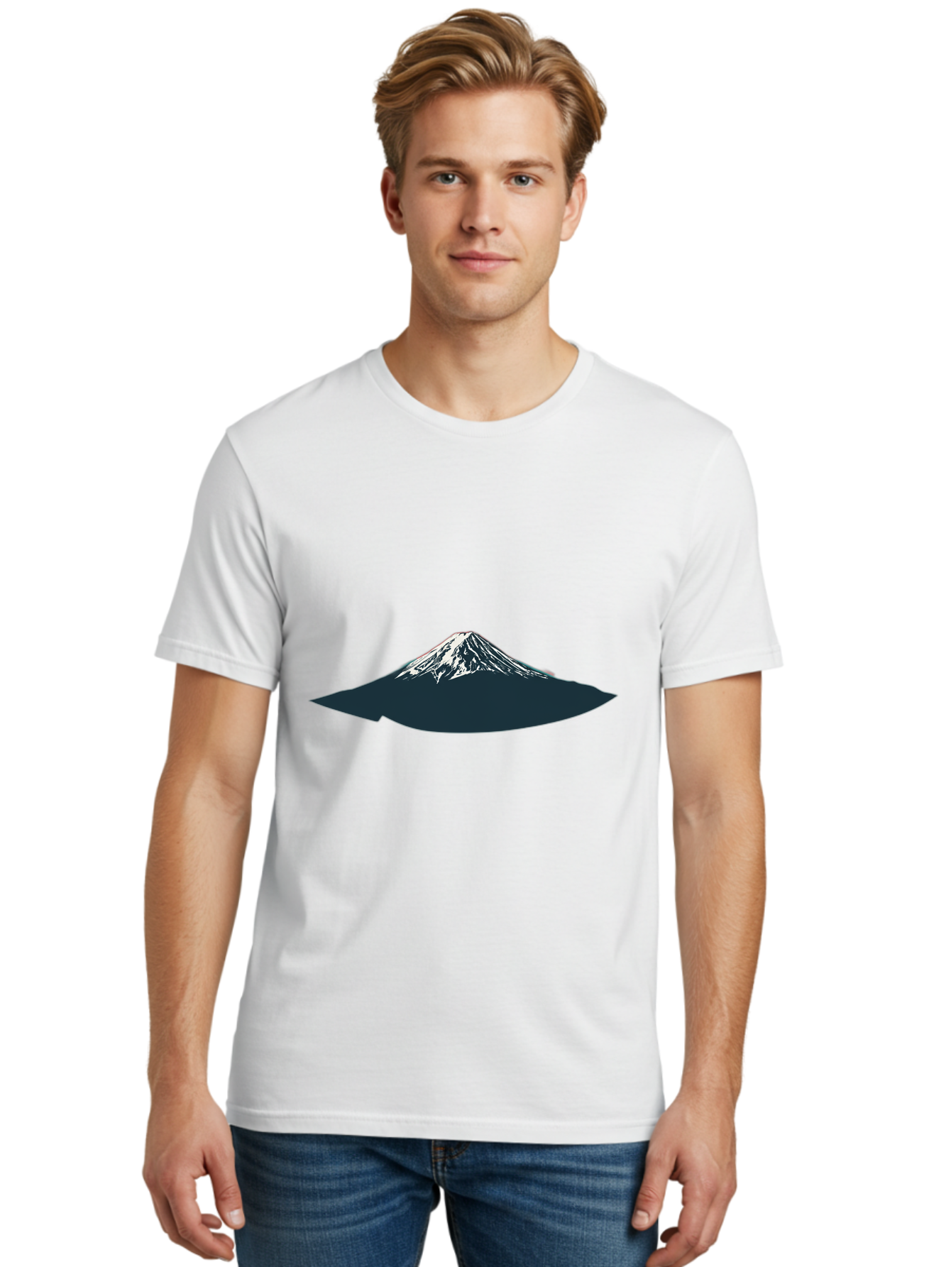 Snowcapped-Mountain Men'S Graphic Tee, 100% Cotton, Comfortable Casual Summer Wear, Machine Washable, Mountain Landscape, Snow-Capped Peak, Serene Atmosphere, Minimalist Design, Dark Silhouette, White Snow, Simple Graphics, Iconic Mountain Bad991 22