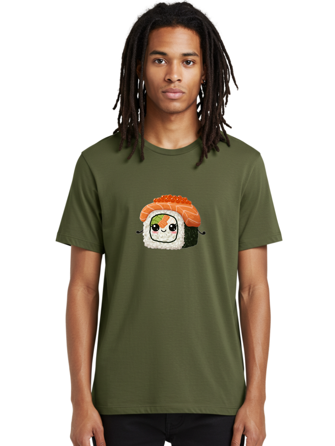 Sushi-Roll Men'S Graphic Tee, 100% Cotton, Comfortable Casual Summer Wear, Machine Washable, Kawaii Sushi Roll, Cartoon Sushi, Adorable Food, Sushi Character, Cute Anime Art, Foodie Illustrations, Mignardise, Orange Salmon, Sushi Love Bad999 22
