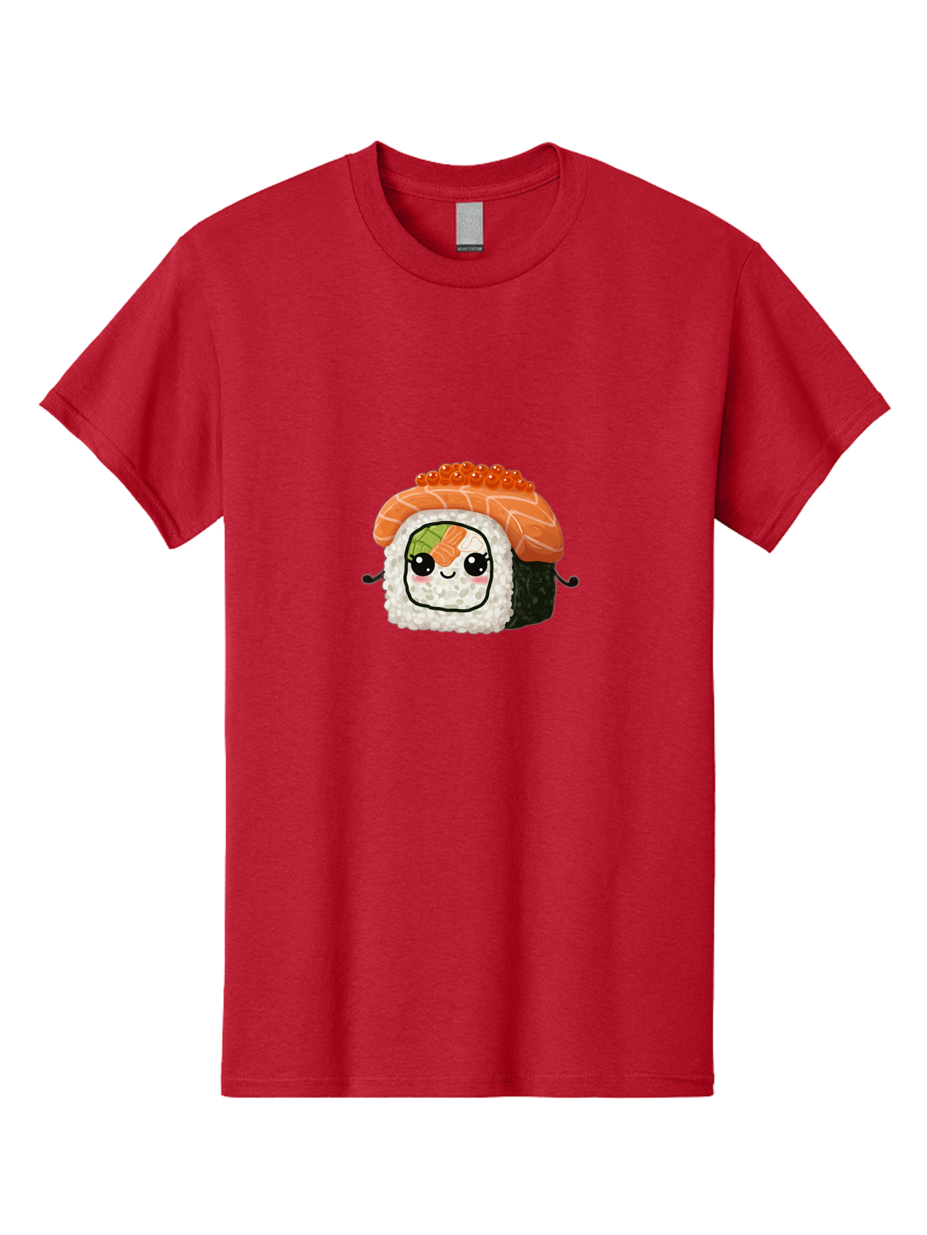 Sushi-Roll Men'S Graphic Tee, 100% Cotton, Comfortable Casual Summer Wear, Machine Washable, Kawaii Sushi Roll, Cartoon Sushi, Adorable Food, Sushi Character, Cute Anime Art, Foodie Illustrations, Mignardise, Orange Salmon, Sushi Love Bad999 2
